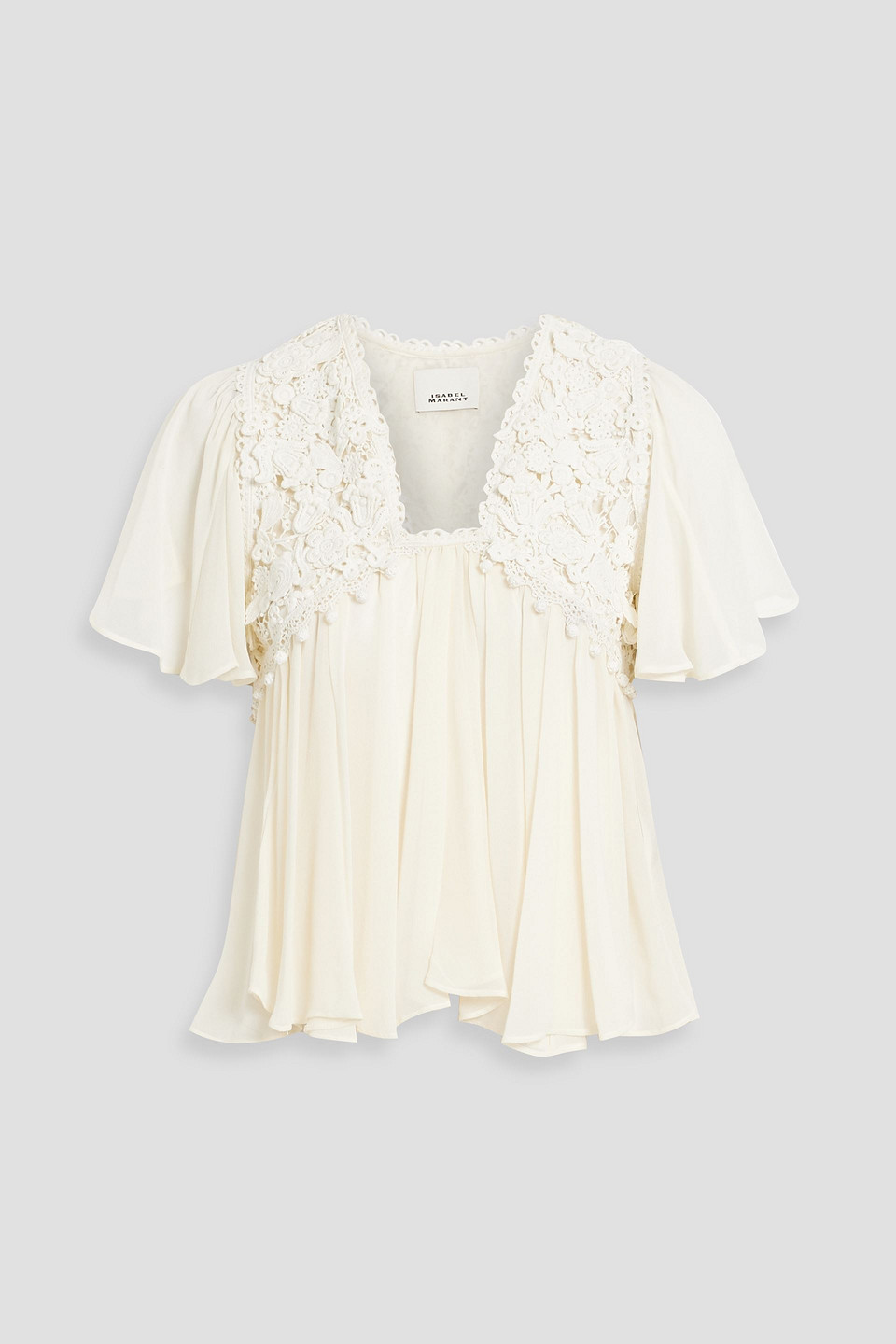 Isabel Marant Rita Crocheted Lace-trimmed Silk-crepe Top