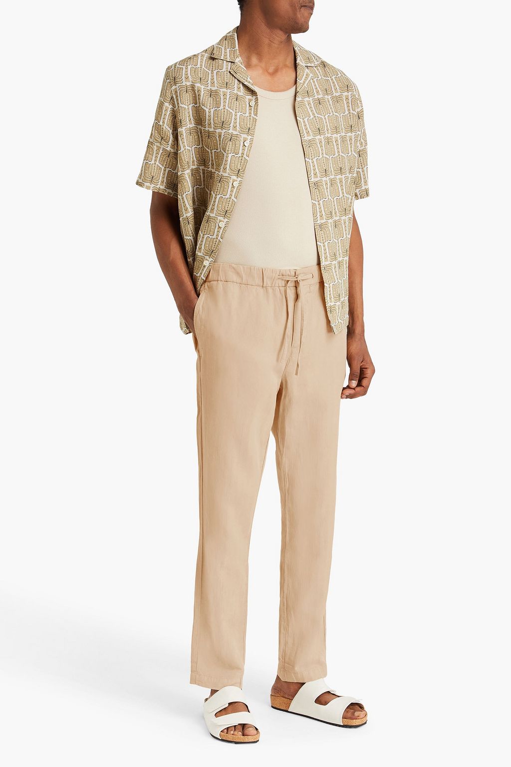 FRESCOBOL CARIOCA Oscar herringbone Lyocell, linen and cotton-blend drawstring pants