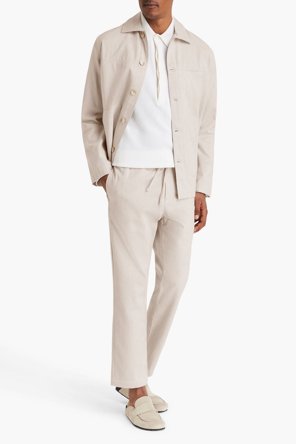 FRESCOBOL CARIOCA Oscar herringbone cotton and cashmere-blend drawstring pants
