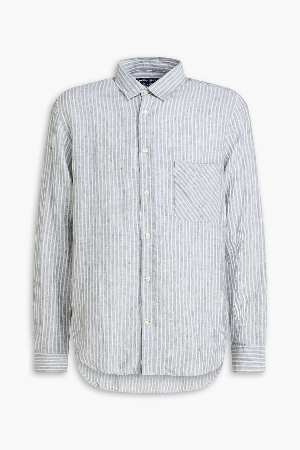 Frescobol Carioca Telles Lined Striped Shirt Dark Olive In Blue