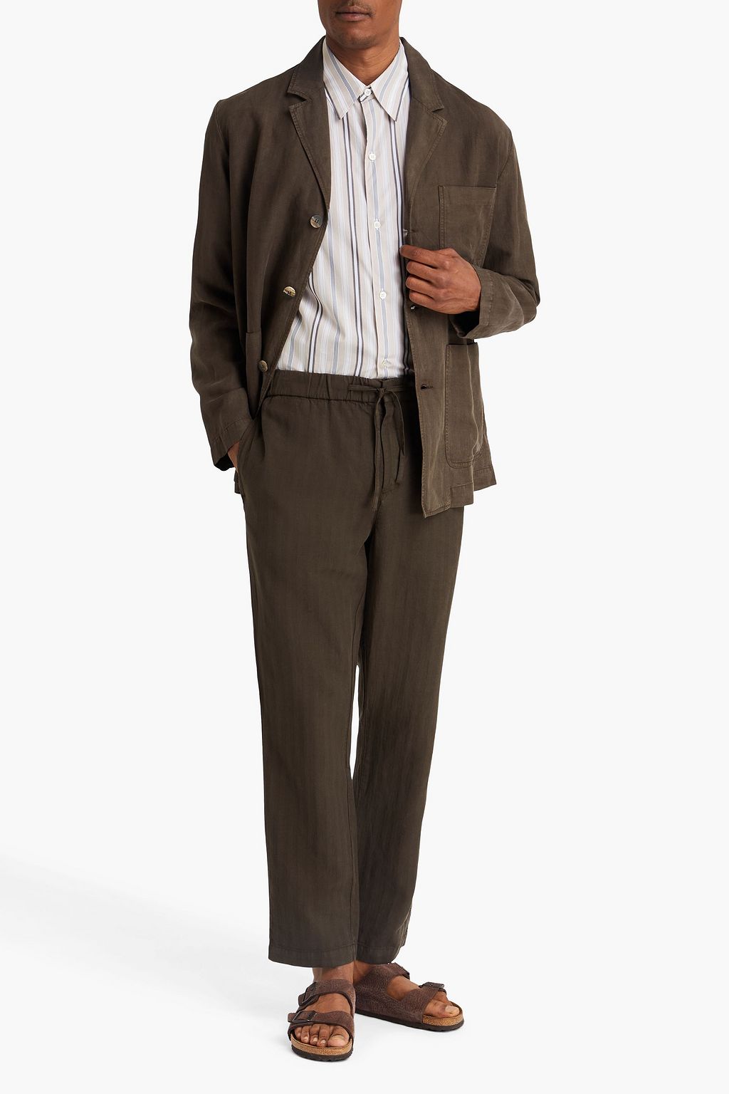 FRESCOBOL CARIOCA Oscar herringbone Lyocell, linen and cotton-blend drawstring pants