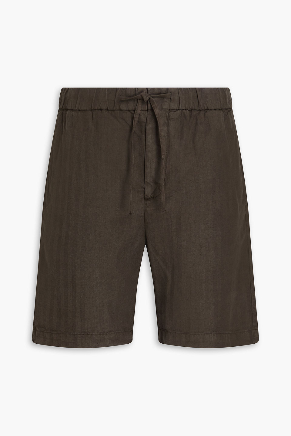 Frescobol Carioca Felipe Herringbone Lyocell, Linen And Cotton-blend Drawstring Shorts In Brown