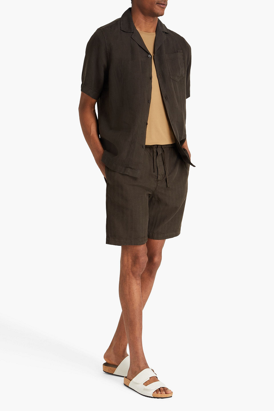 Frescobol Carioca Felipe Herringbone Lyocell, Linen And Cotton-blend Drawstring Shorts In Gray