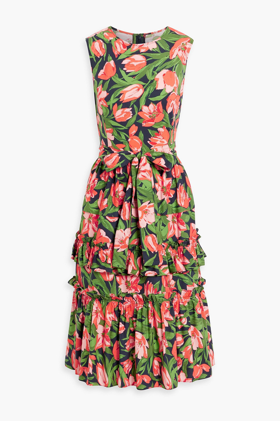 Ruffled floral-print cotton-blend poplin dress