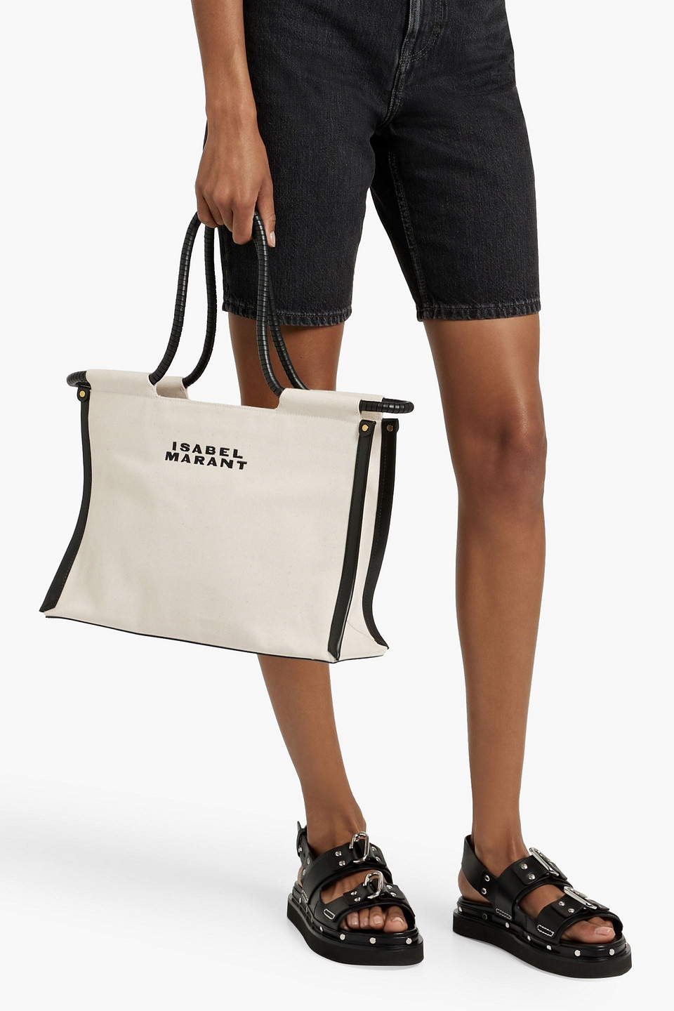 ISABEL MARANT TOLDEO LEATHER-TRIMMED CANVAS TOTE