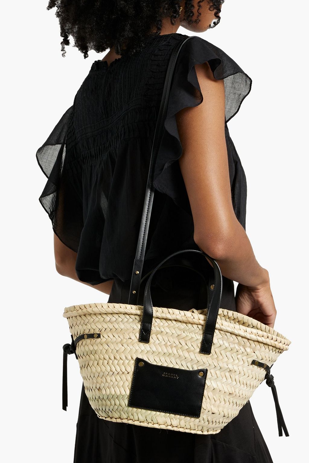 ISABEL MARANT Cadix mini leather-trimmed straw tote
