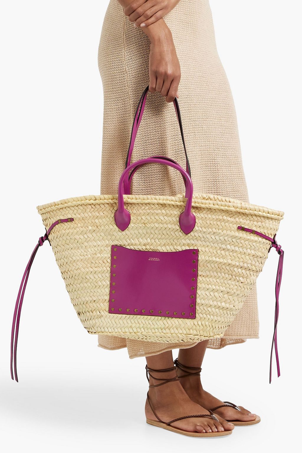 ISABEL MARANT Cadix leather-trimmed straw tote