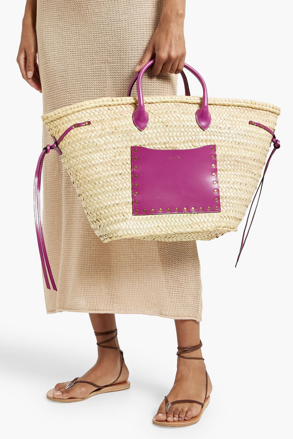 ISABEL MARANT Cadix leather-trimmed straw tote