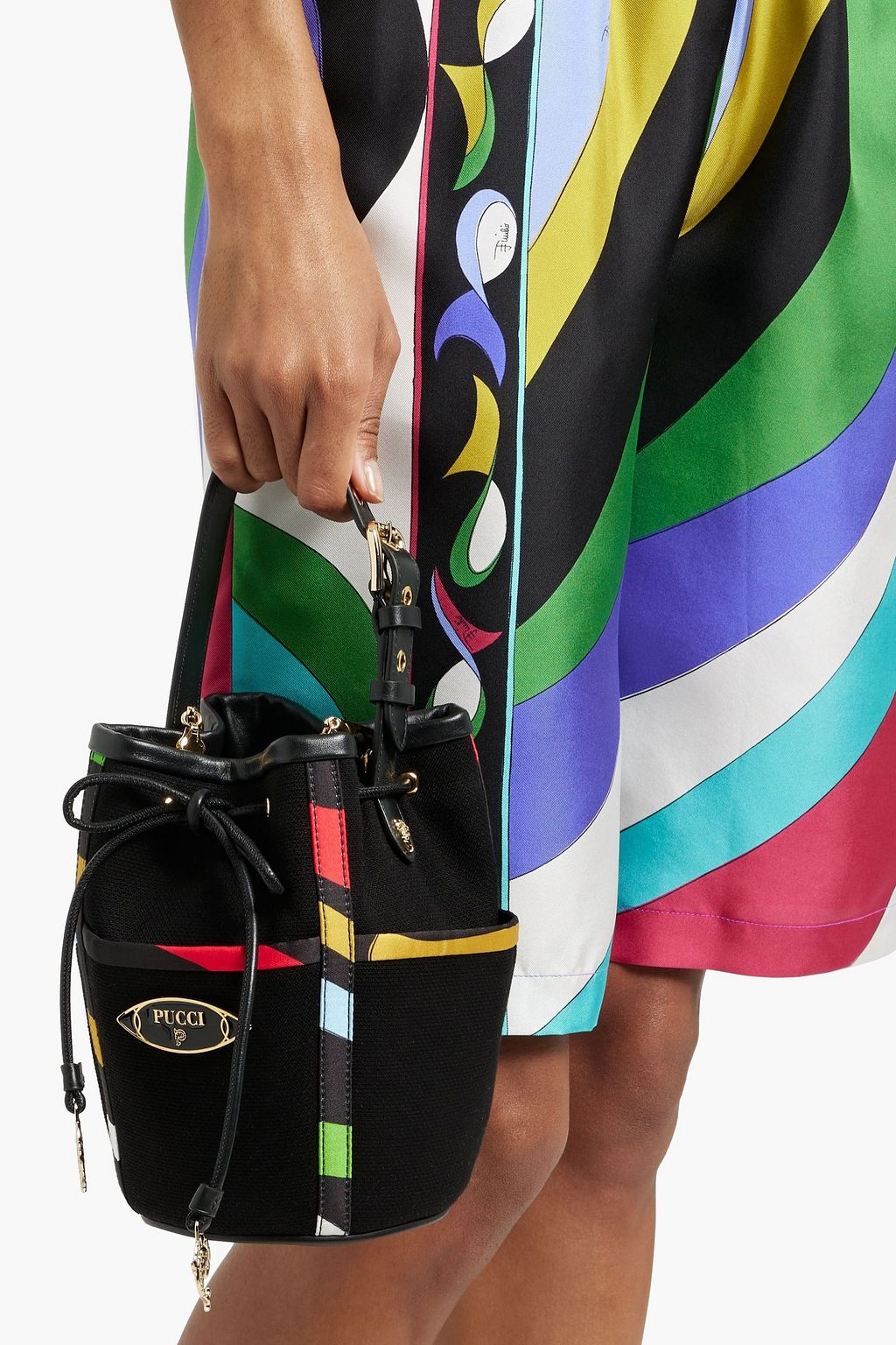 PUCCI Beuteltasche aus Baumwolle mit Lederbesatz