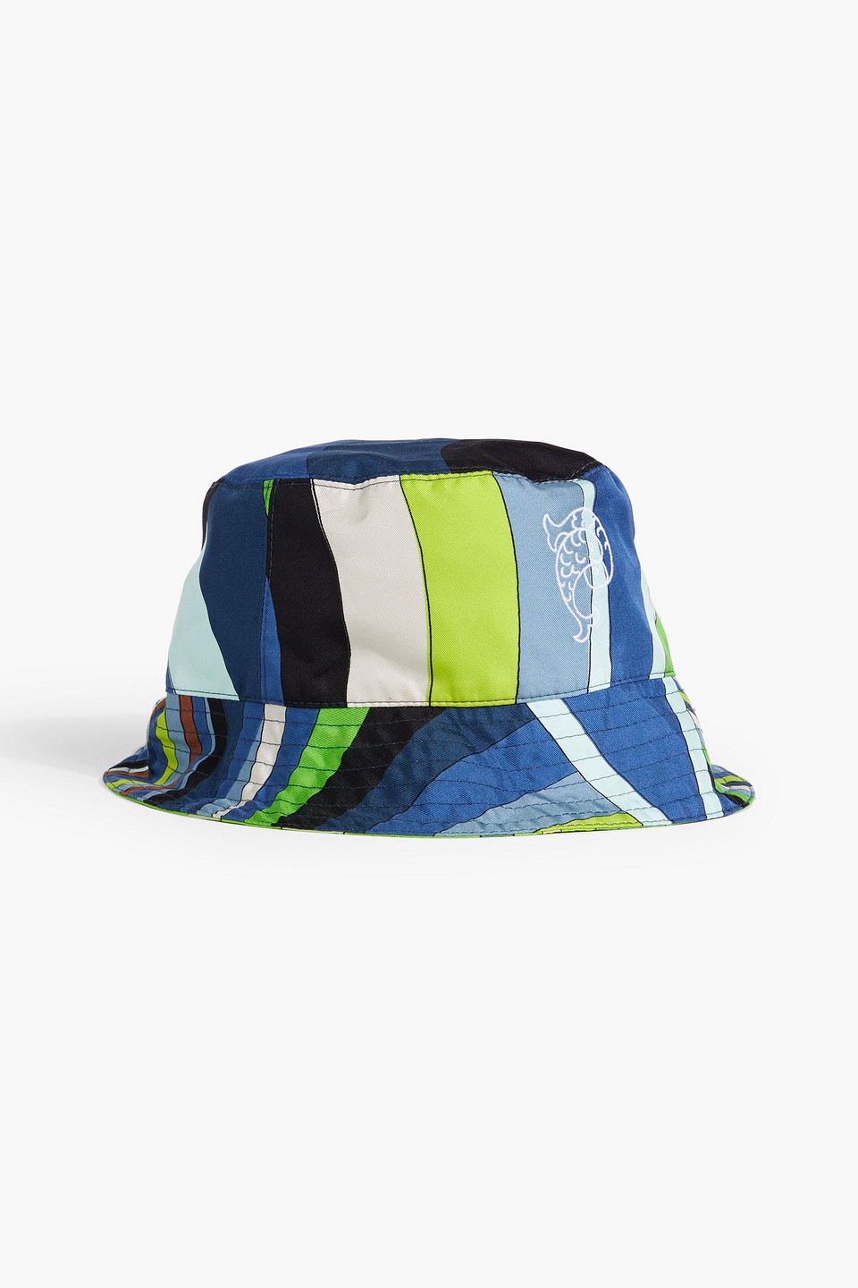 Embroidered printed silk-twill bucket hat
