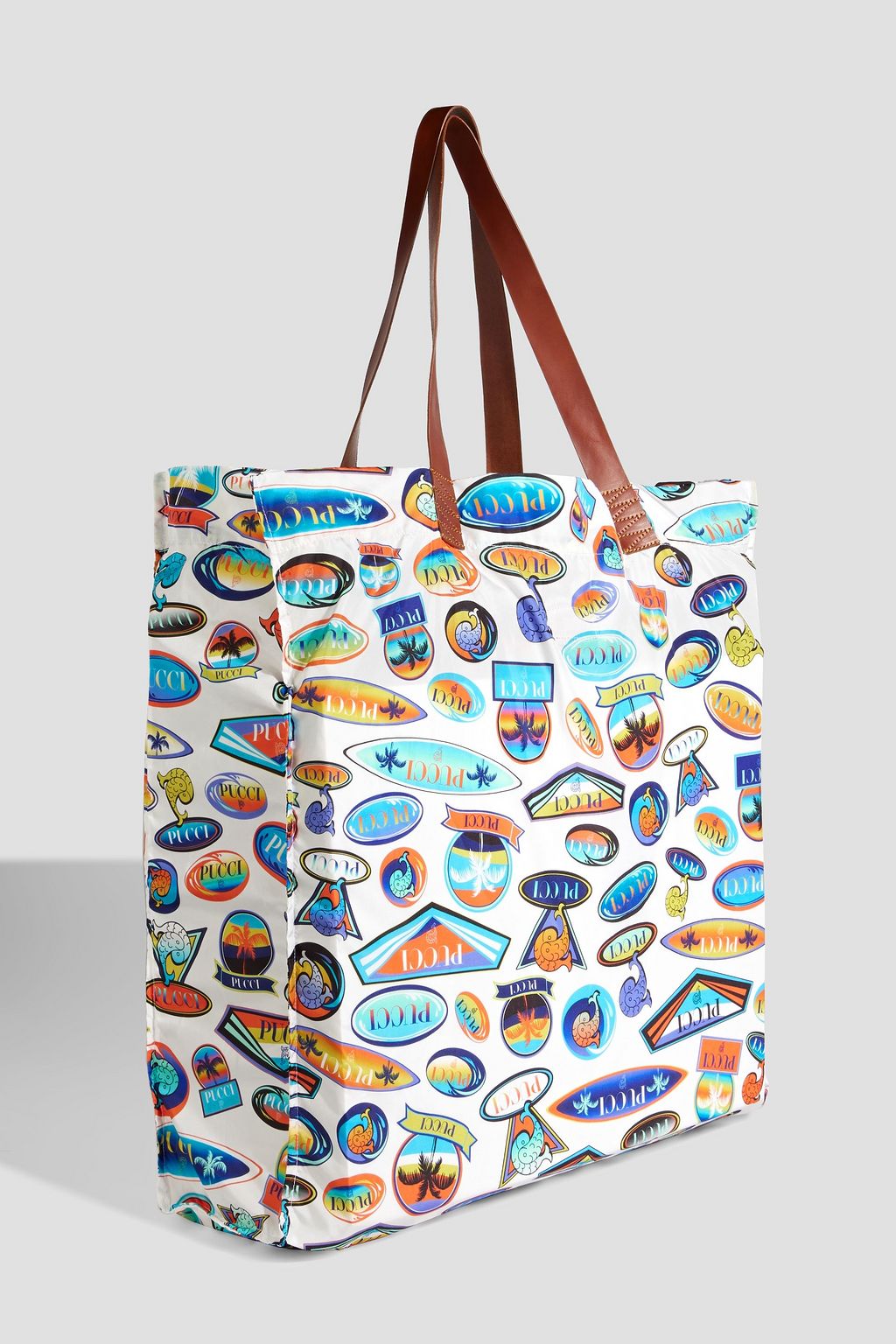 PUCCI Bedruckte Tote Bag aus Shell mit Lederbesatz