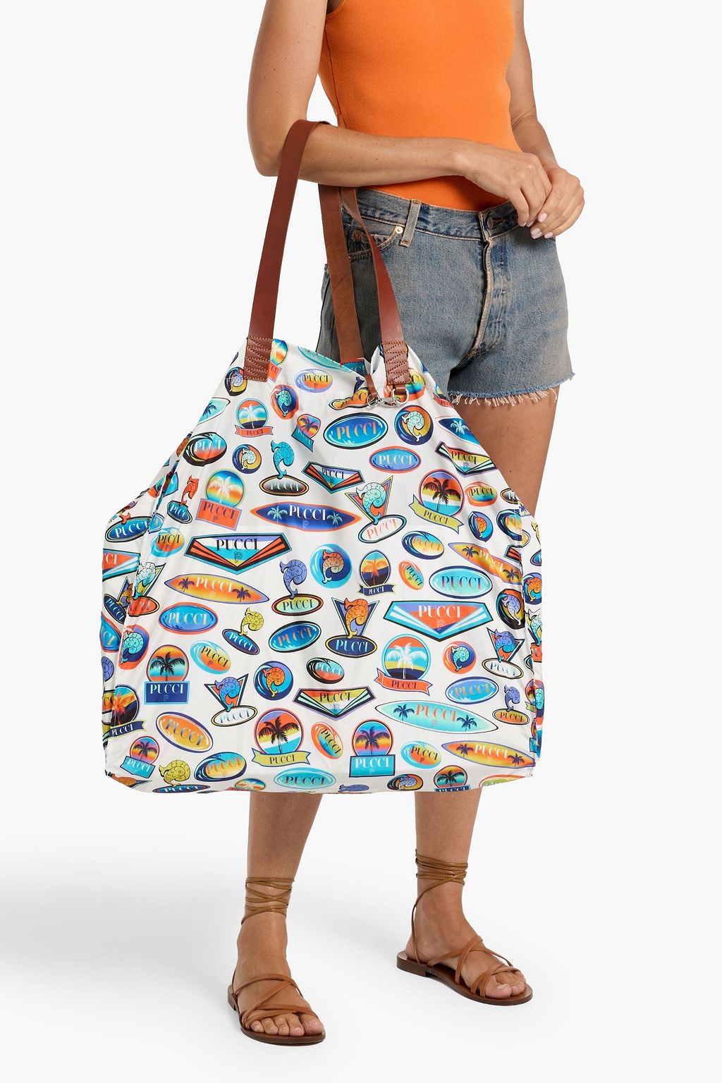 PUCCI Bedruckte Tote Bag aus Shell mit Lederbesatz
