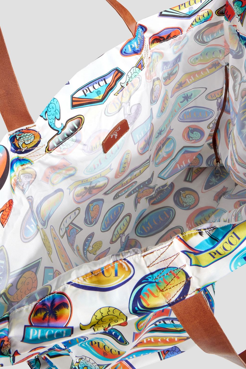 PUCCI Bedruckte Tote Bag aus Shell mit Lederbesatz