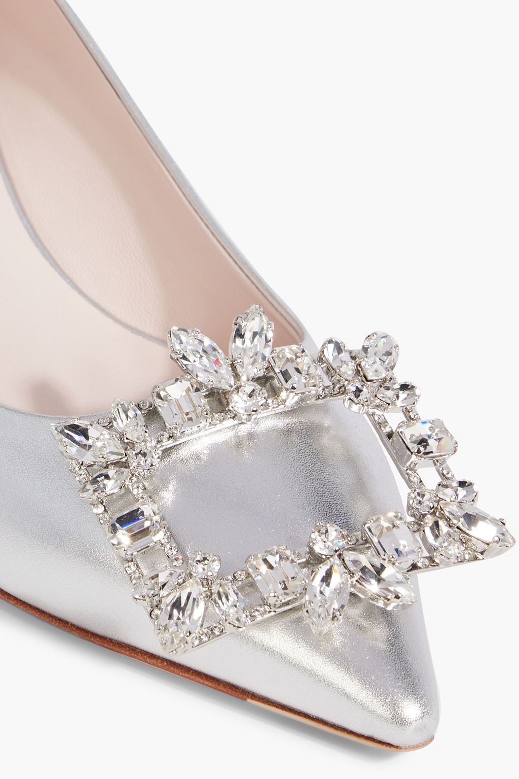 ROGER VIVIER Broche 45 embellished metallic leather pumps
