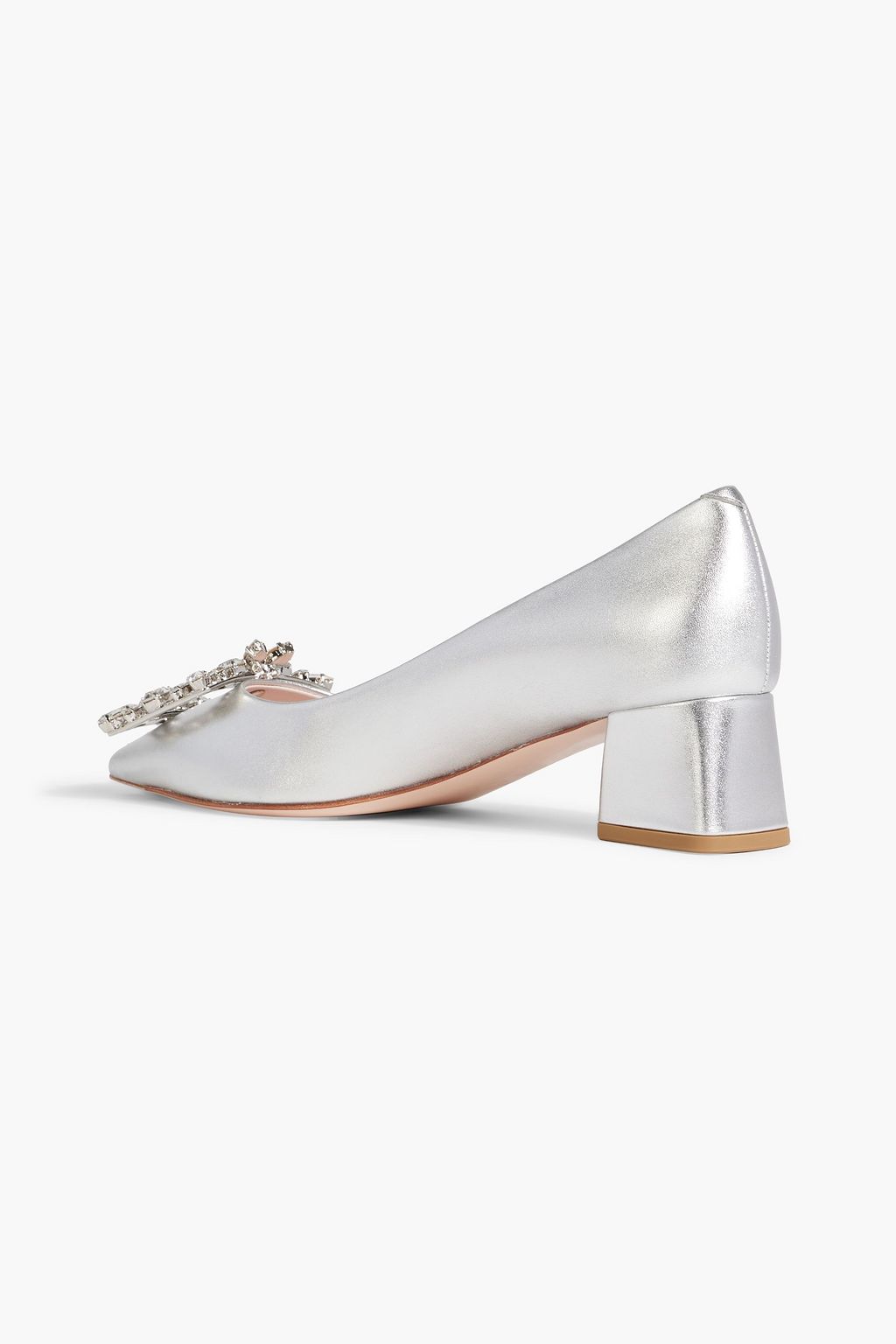 ROGER VIVIER Broche 45 embellished metallic leather pumps