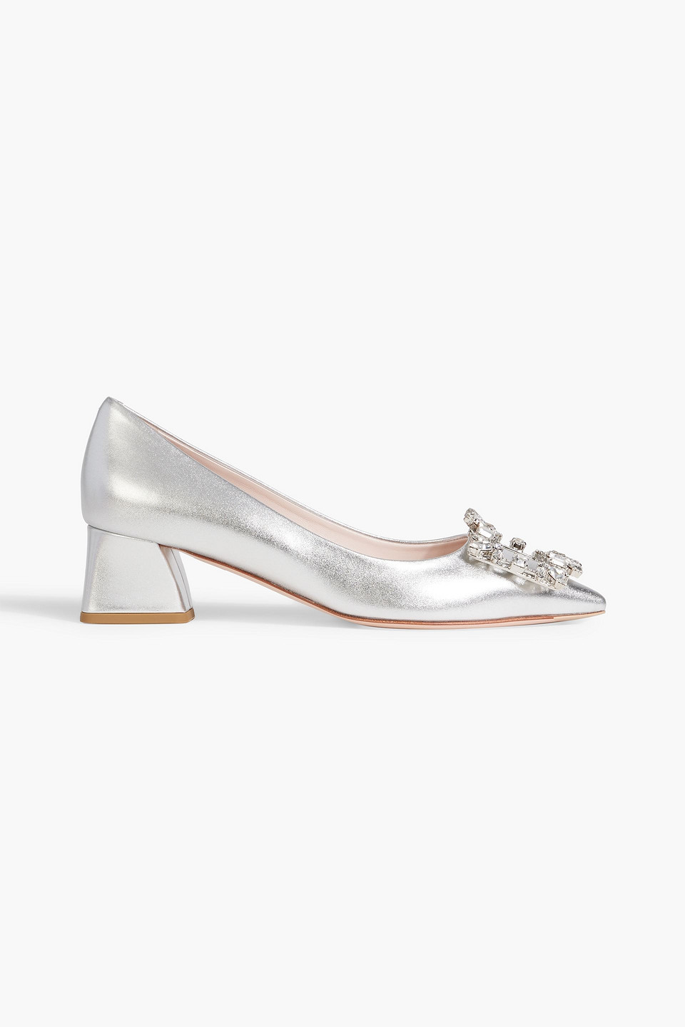 Broche 45 embellished metallic leather pumps