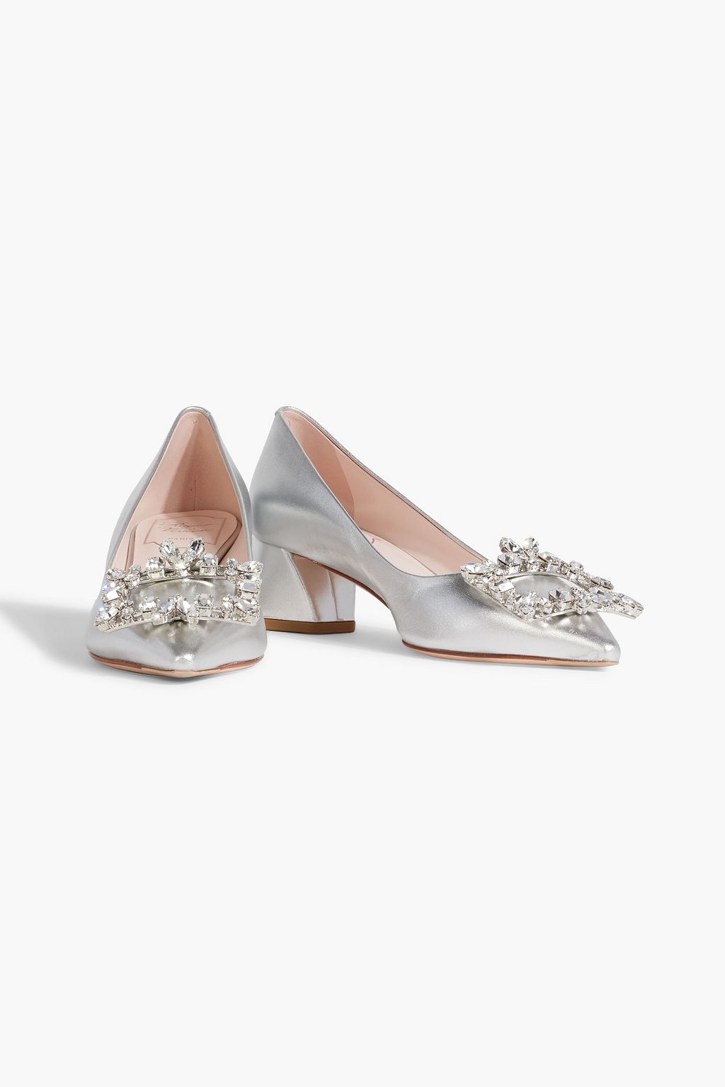 ROGER VIVIER Broche 45 embellished metallic leather pumps