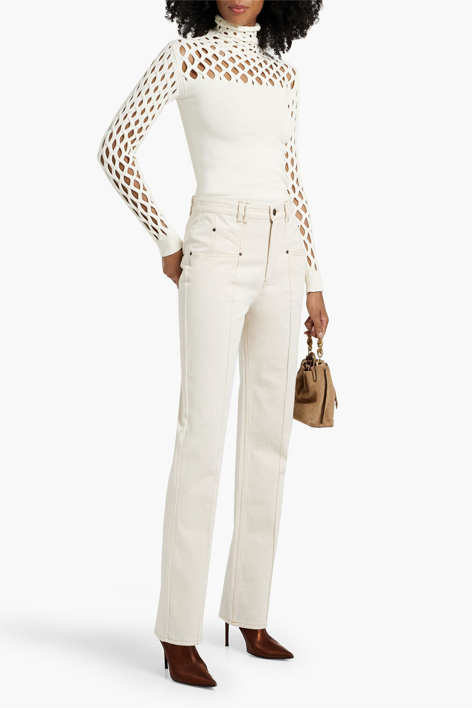 ISABEL MARANT LIROKAE HERRINGBONE COTTON-TWILL STRAIGHT-LEG PANTS
