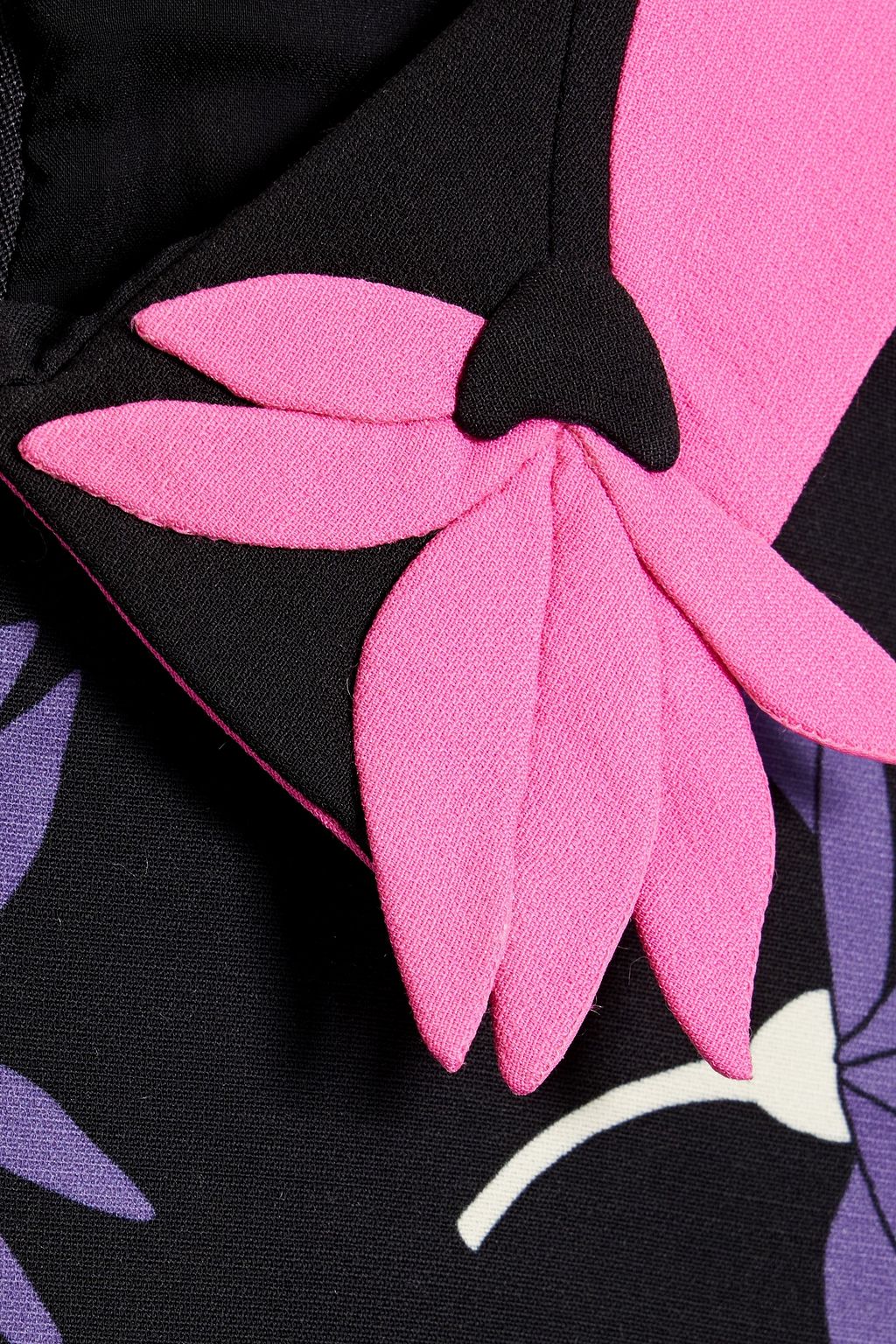 VALENTINO GARAVANI Appliquéd floral-print wool-blend crepe top