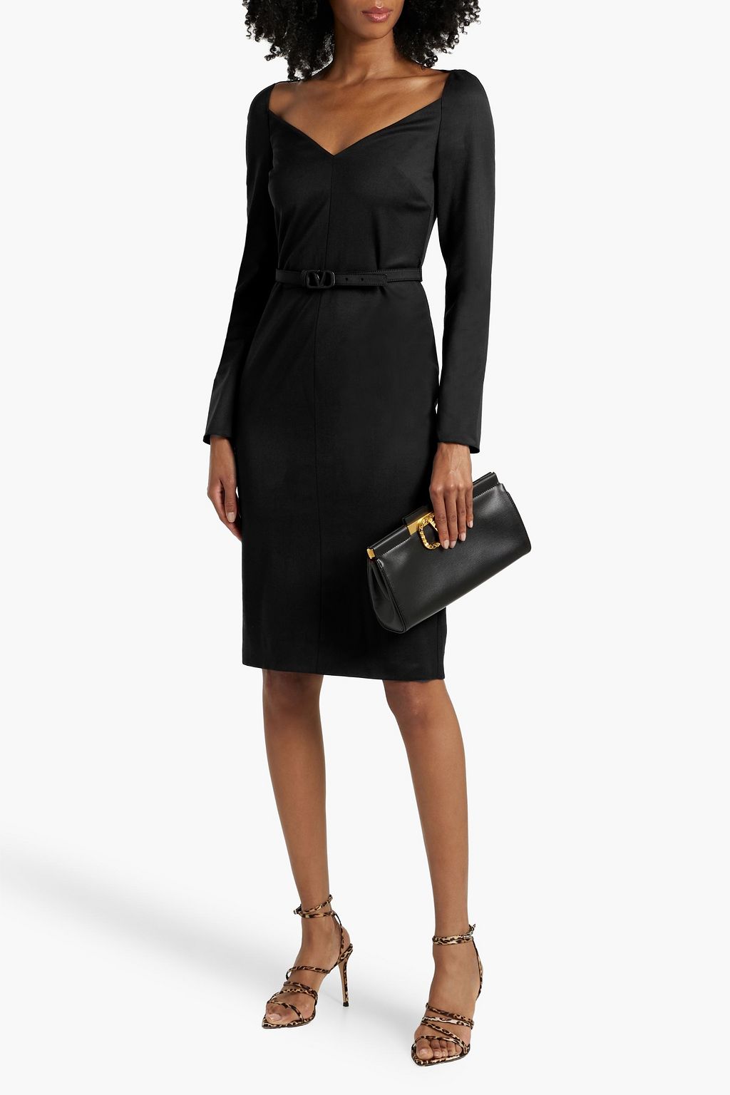 VALENTINO GARAVANI Belted wool-blend crepe dress