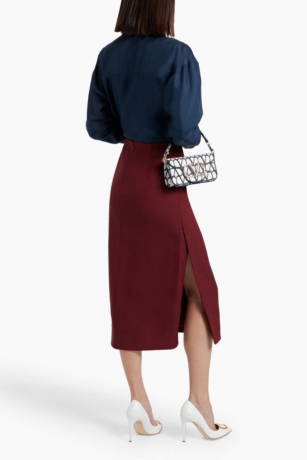 VALENTINO GARAVANI Wool and silk-blend crepe midi pencil skirt