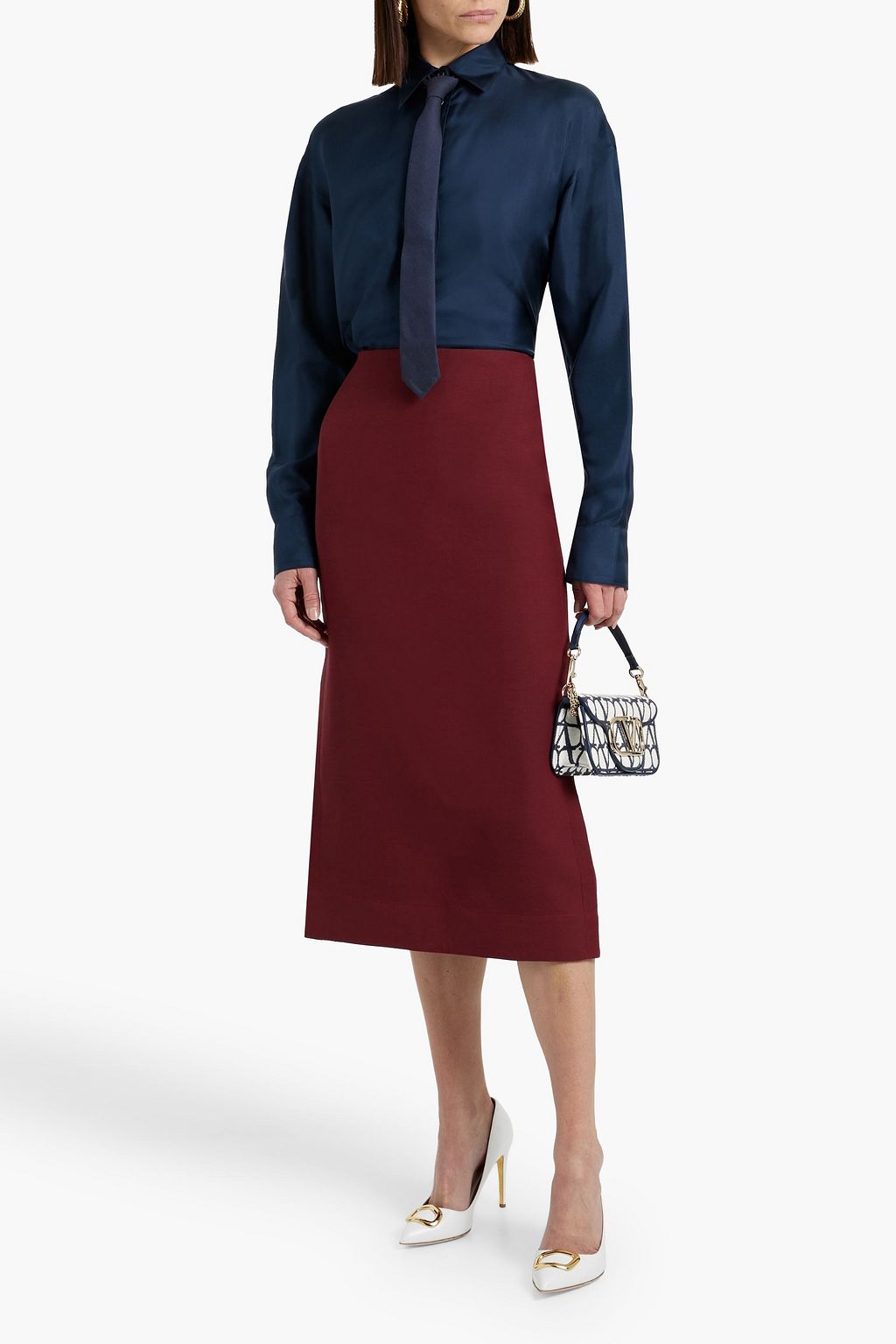 VALENTINO GARAVANI Wool and silk-blend crepe midi pencil skirt