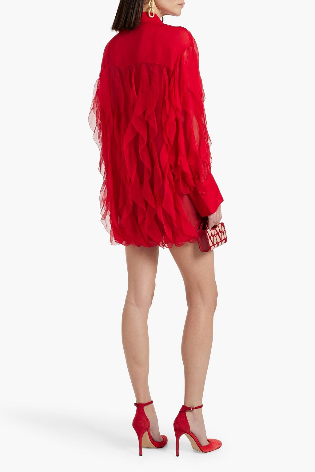 VALENTINO GARAVANI Ruffled silk-chiffon mini shirt dress