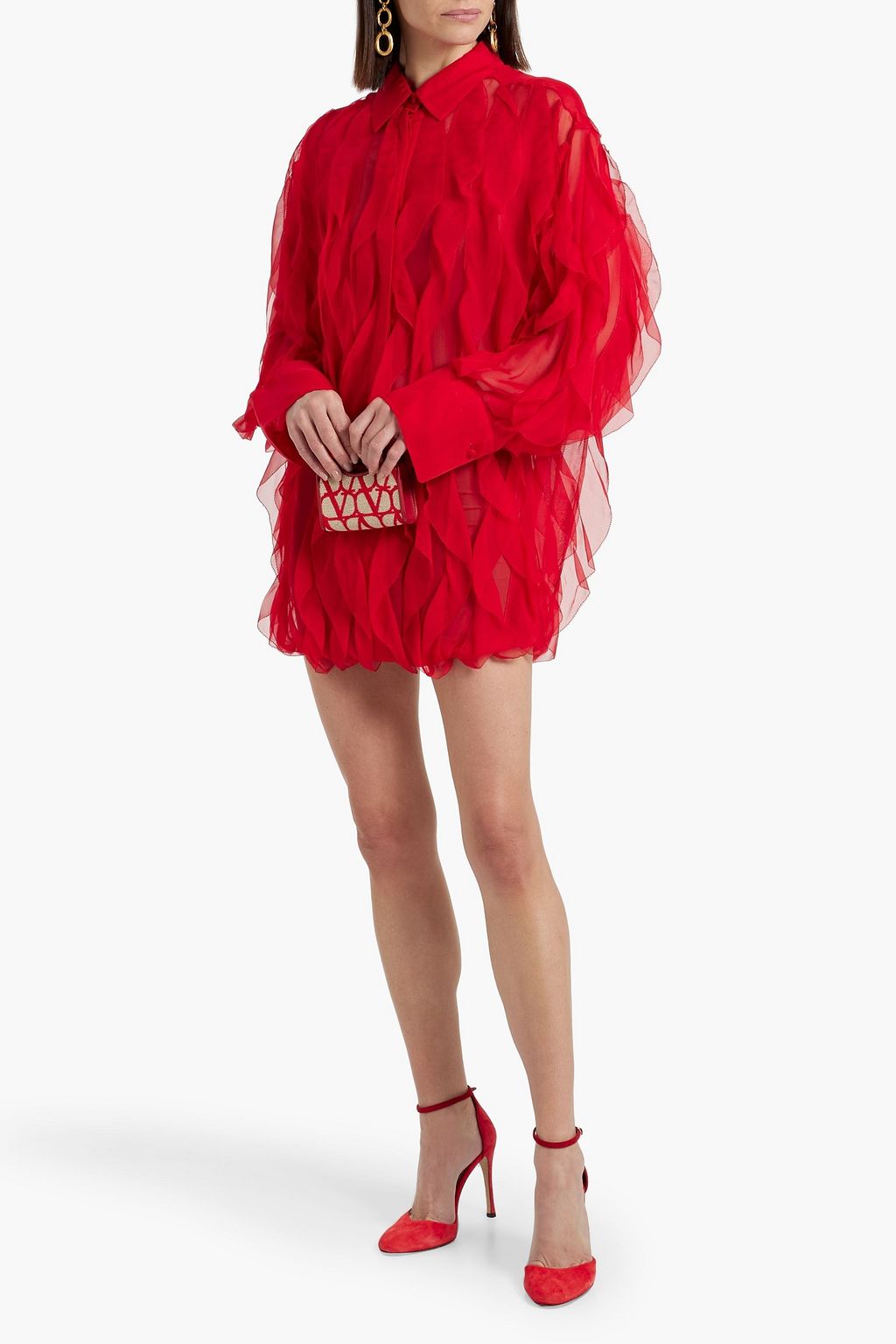 VALENTINO GARAVANI Ruffled silk-chiffon mini shirt dress
