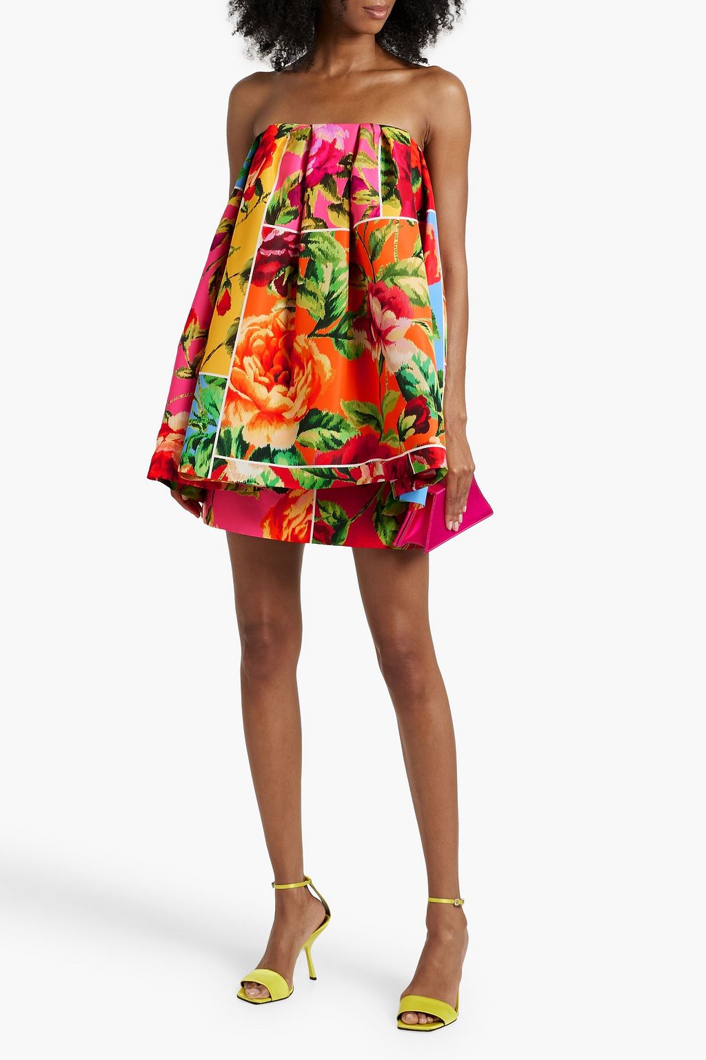 CAROLINA HERRERA Strapless pleated floral-print faille mini dress