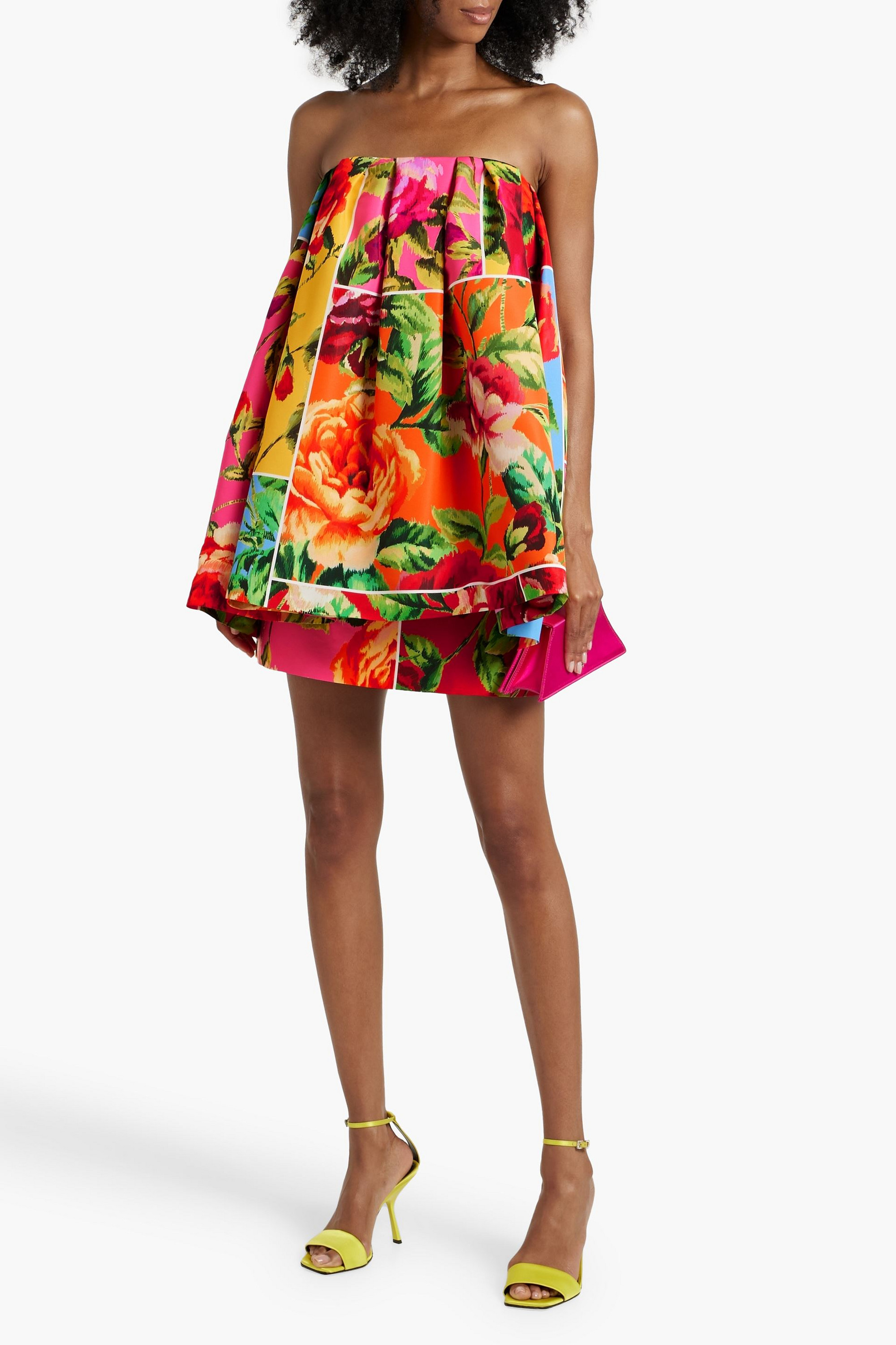 Carolina Herrera Strapless pleated floral-print faille mini dress