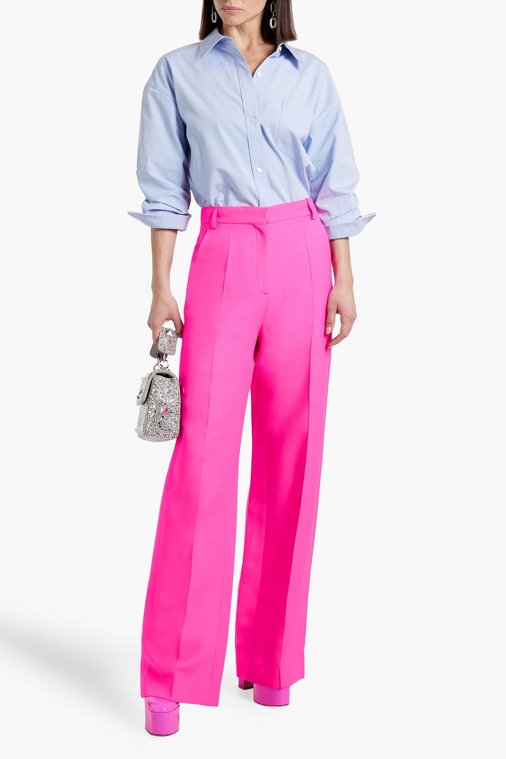 VALENTINO GARAVANI Wool and silk-blend crepe wide-leg pants