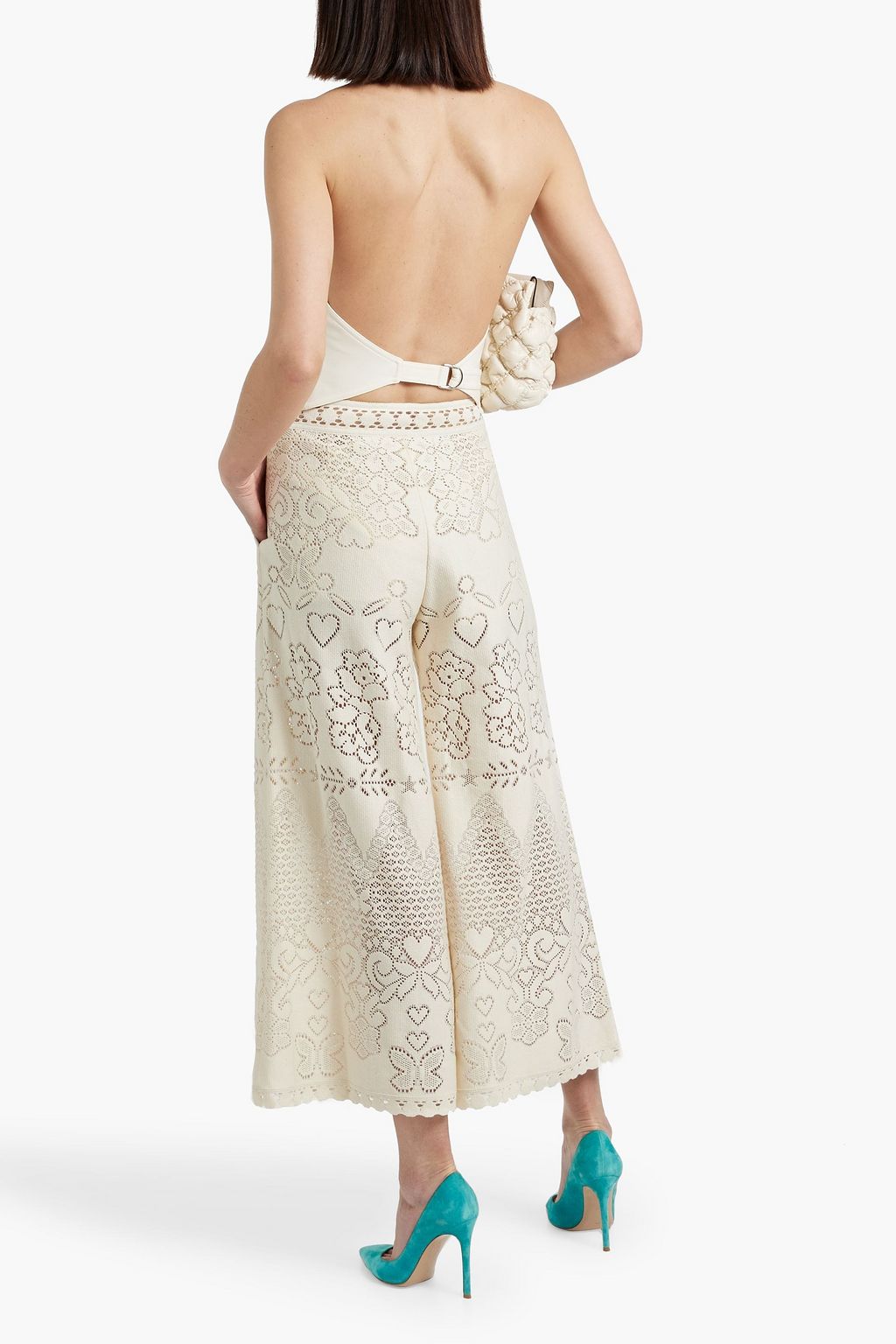 VALENTINO GARAVANI Pointelle-knit cotton-blend lace culottes