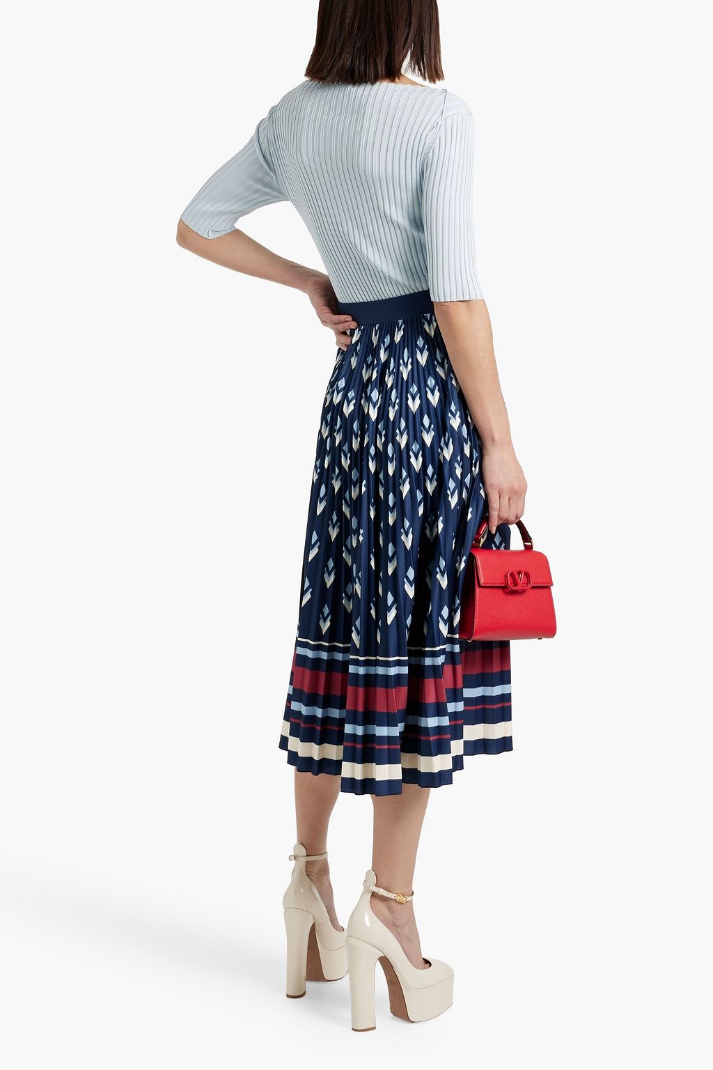 VALENTINO GARAVANI Pleated printed satin-jersey midi skirt