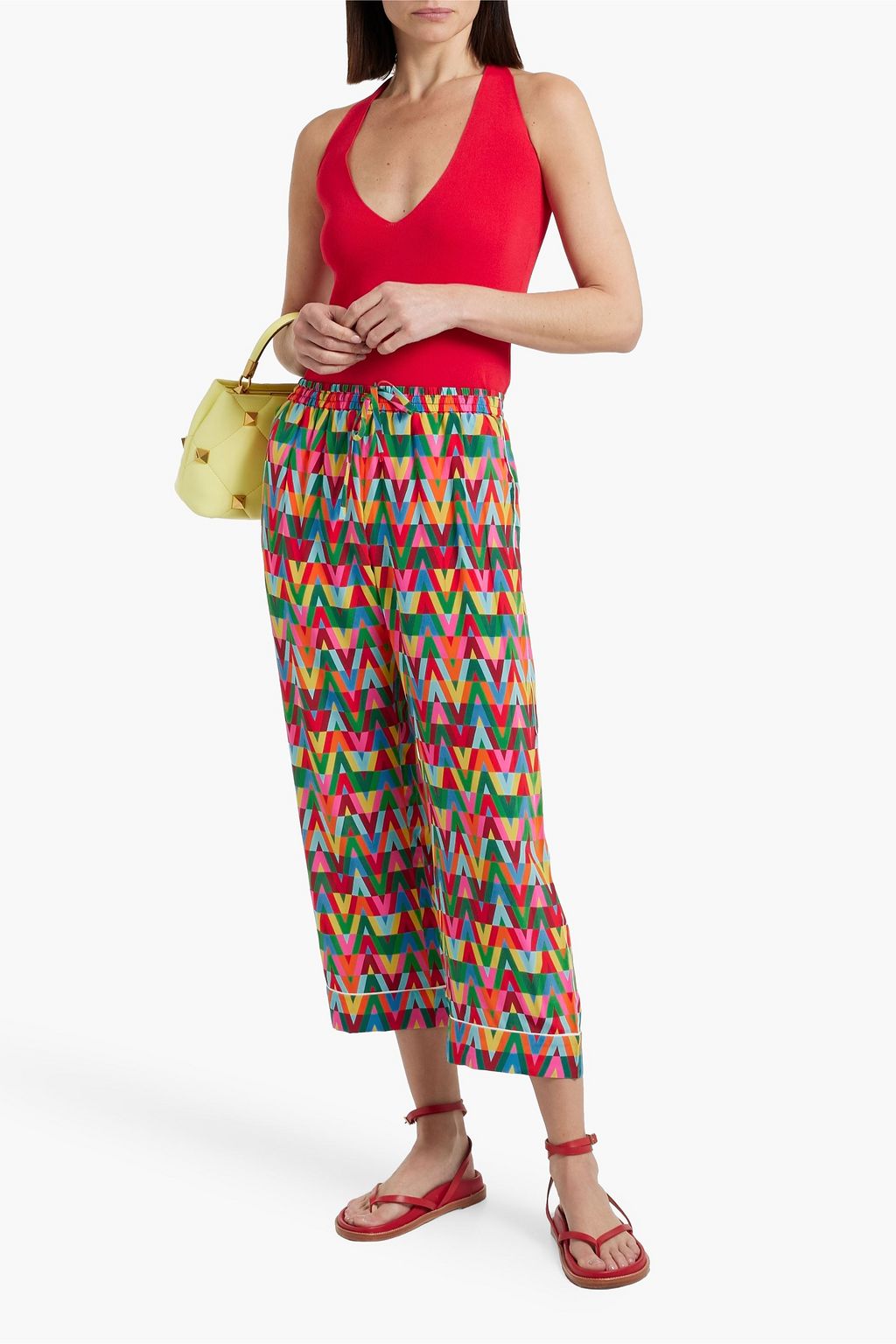 VALENTINO GARAVANI Cropped printed silk-crepe straight-leg pants