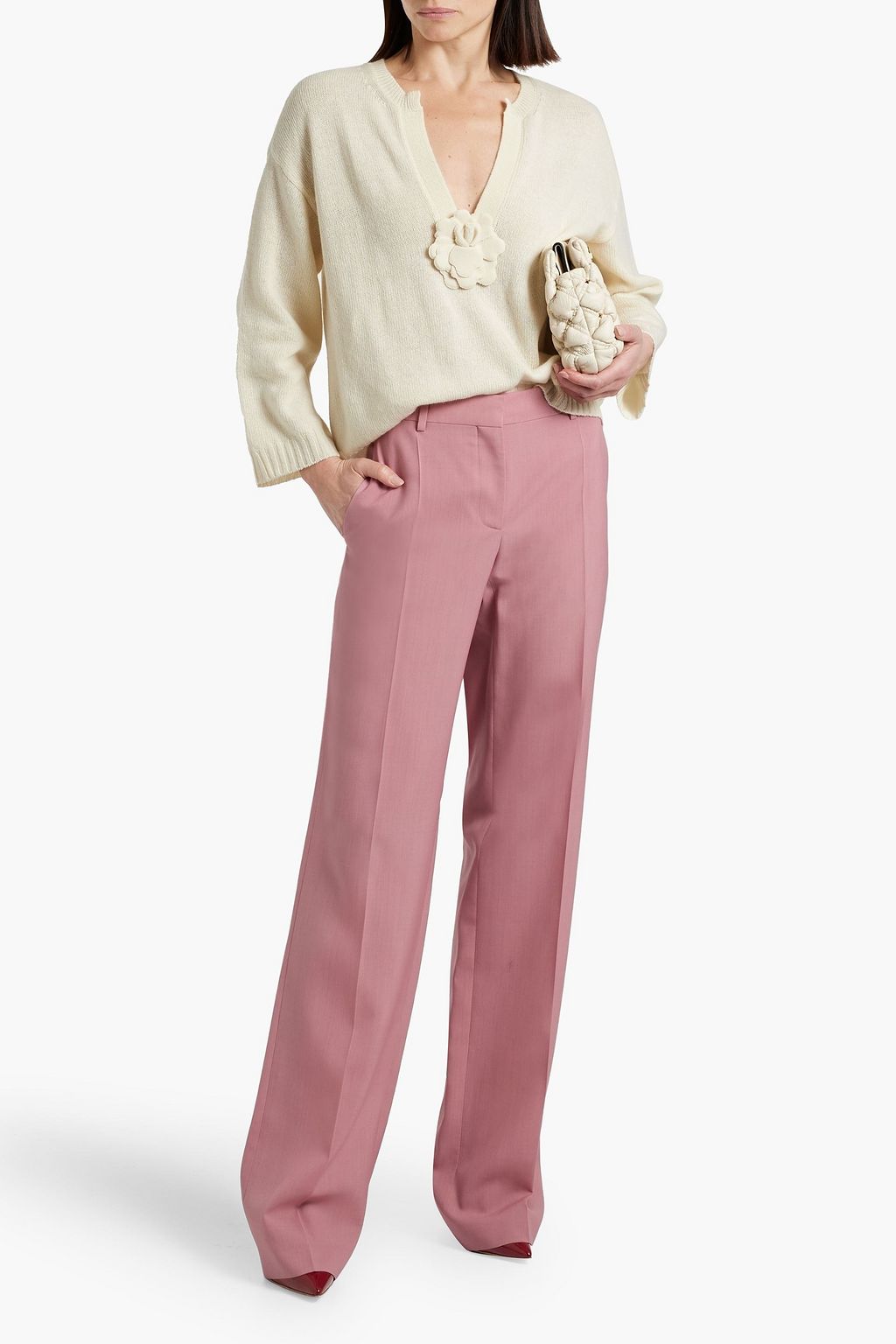 VALENTINO GARAVANI Floral-appliquéd wool and cashmere-blend sweater