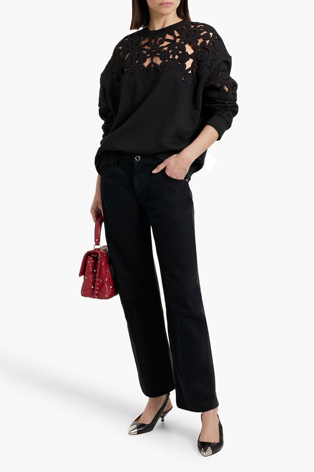 VALENTINO GARAVANI Laser-cut cotton-jersey sweatshirt