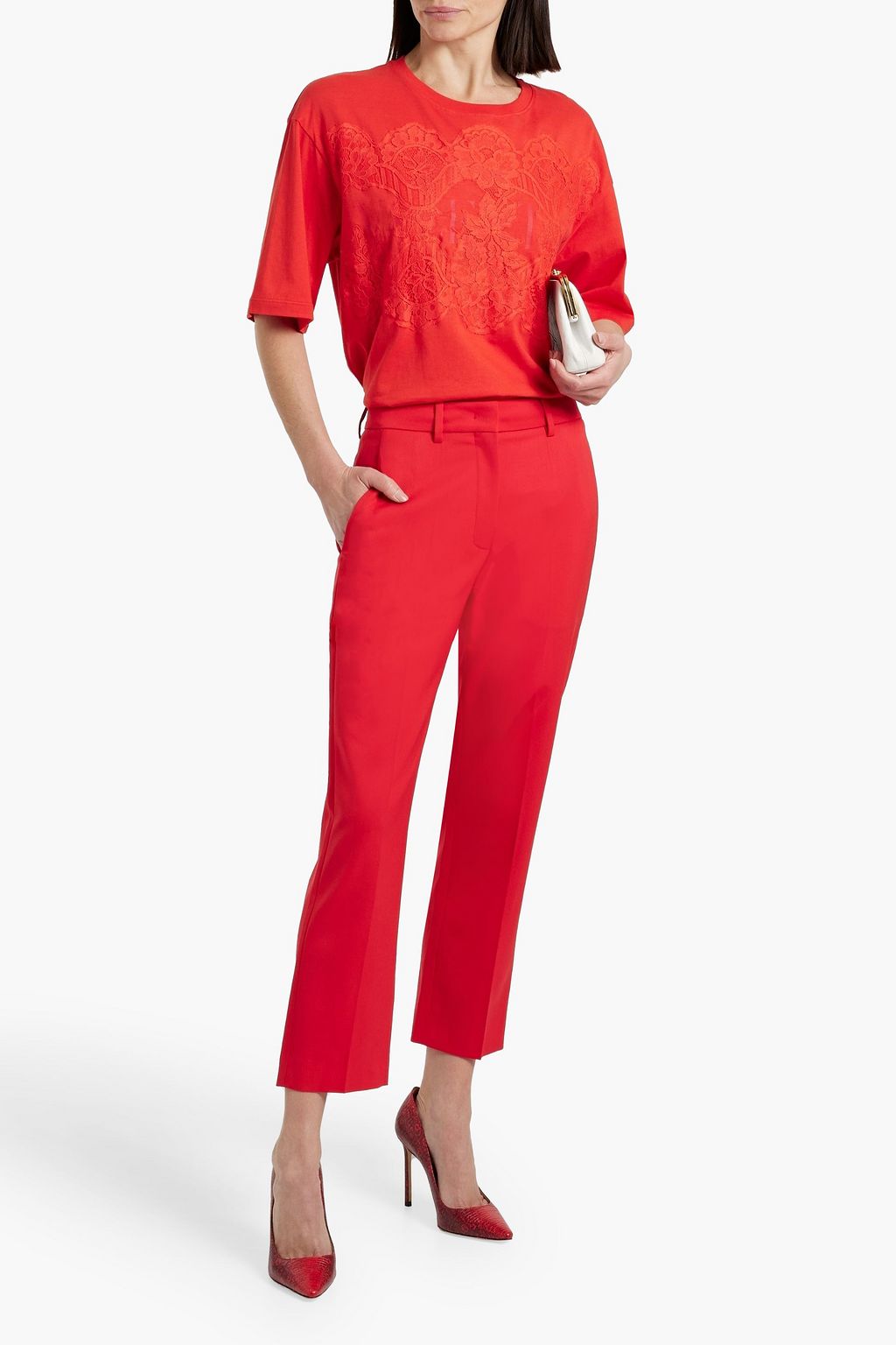 VALENTINO GARAVANI Lace-paneled cotton-jersey T-shirt