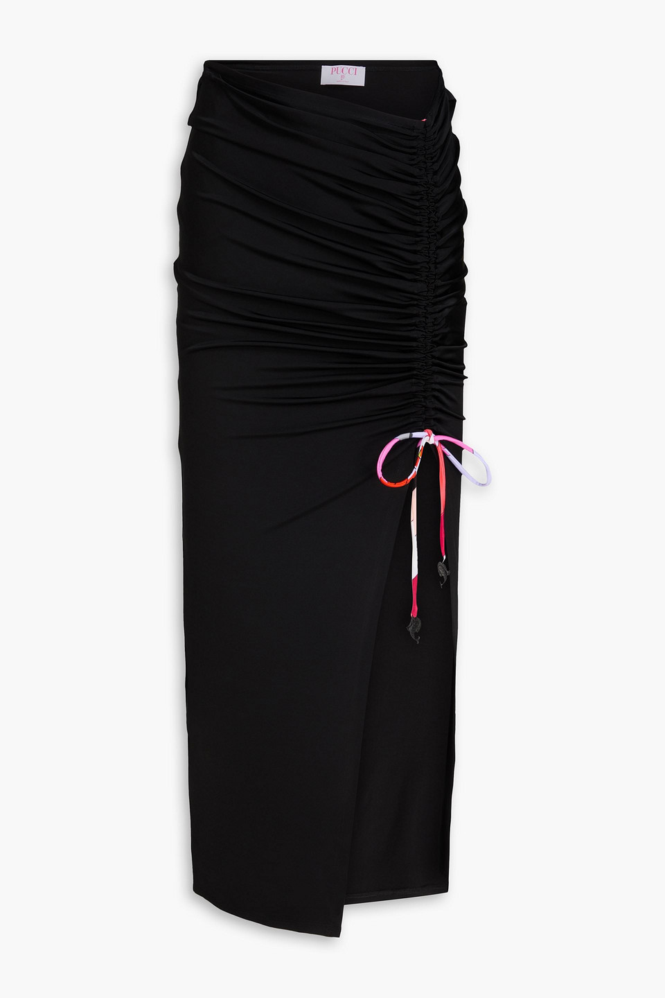 Pucci Ruched Stretch-jersey Midi Skirt In Black