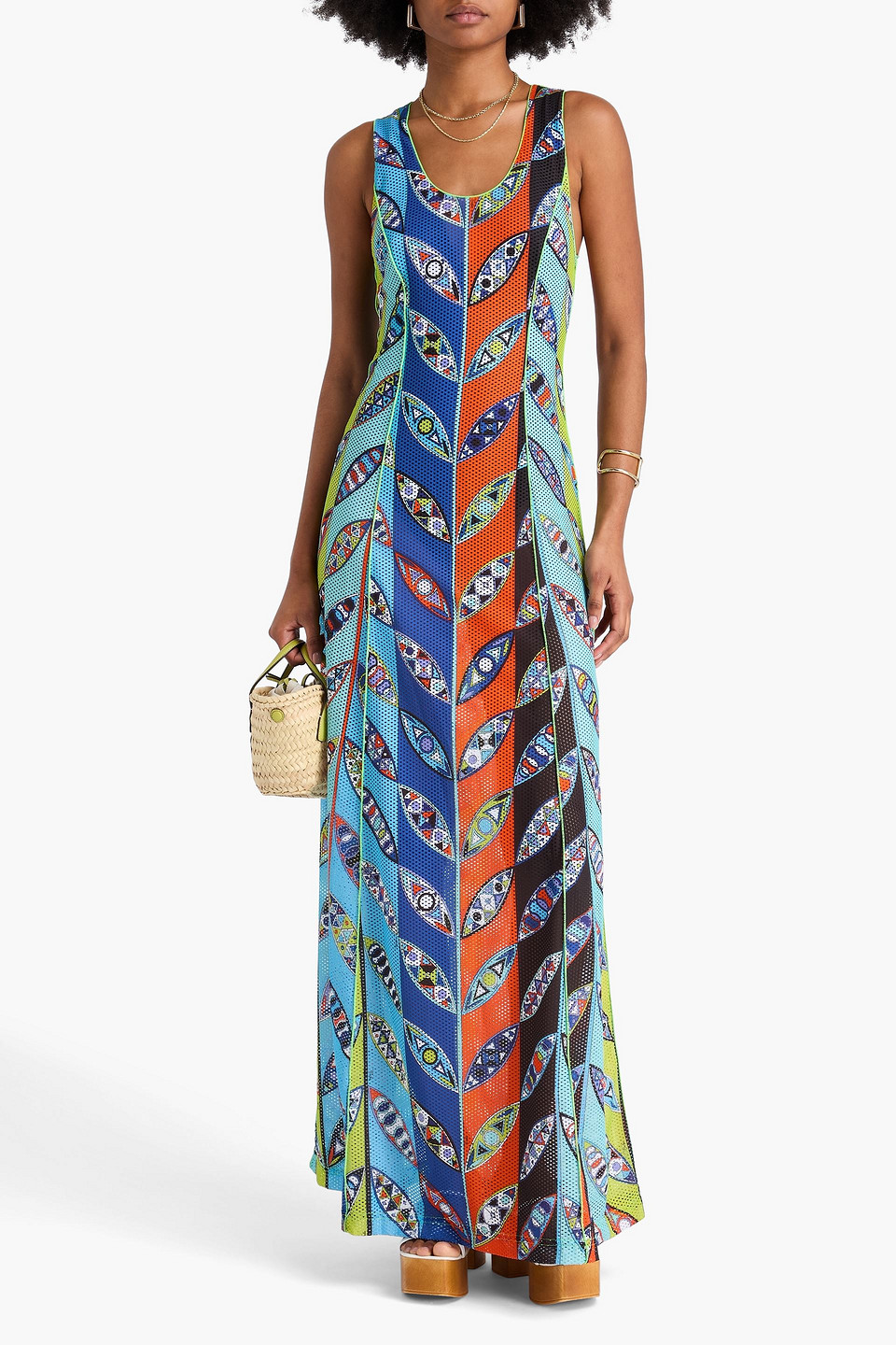 Pucci Printed Mesh Maxi Dress In Multi