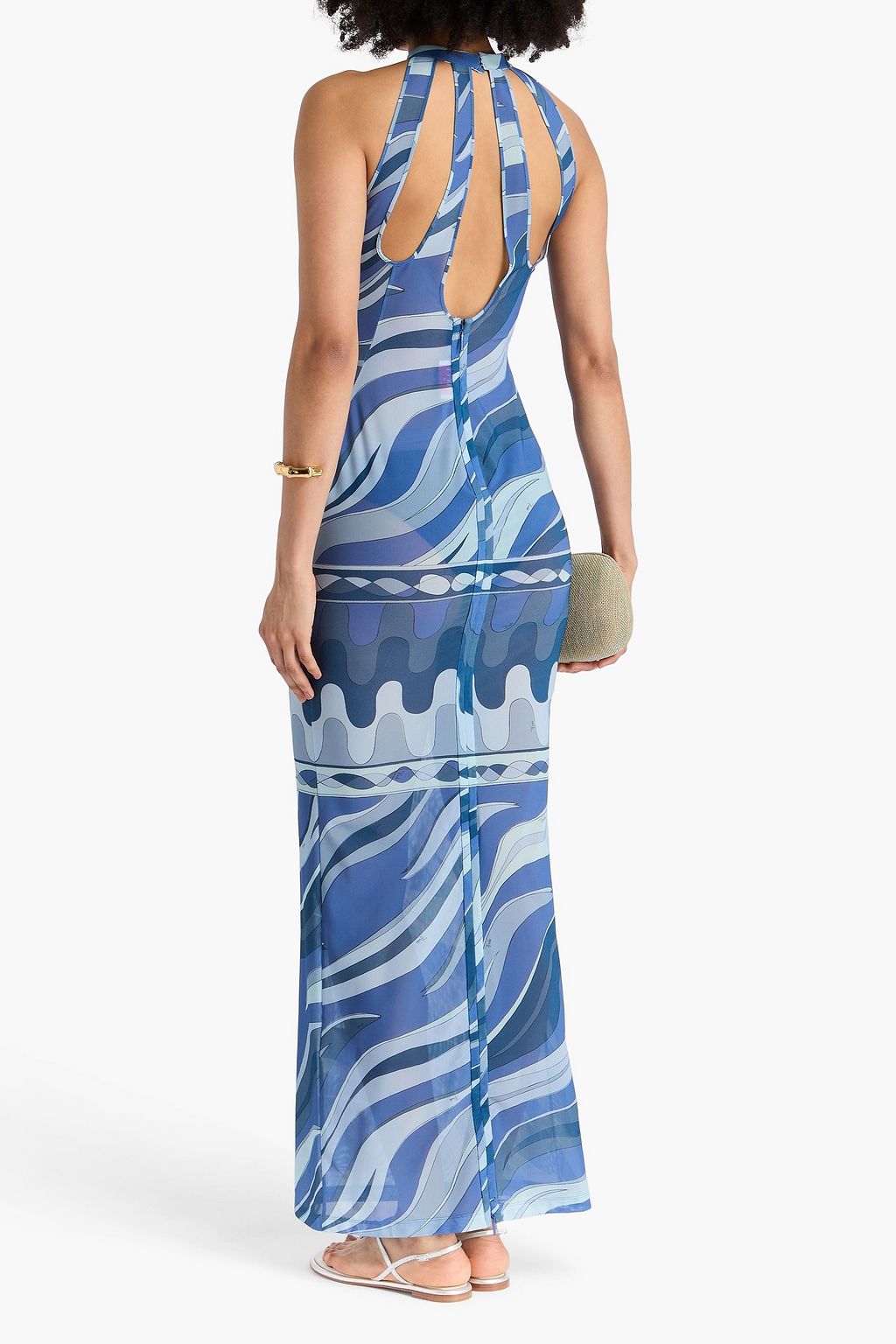 PUCCI ストレッチメッシュ マキシワンピース カットアウト プリント入り