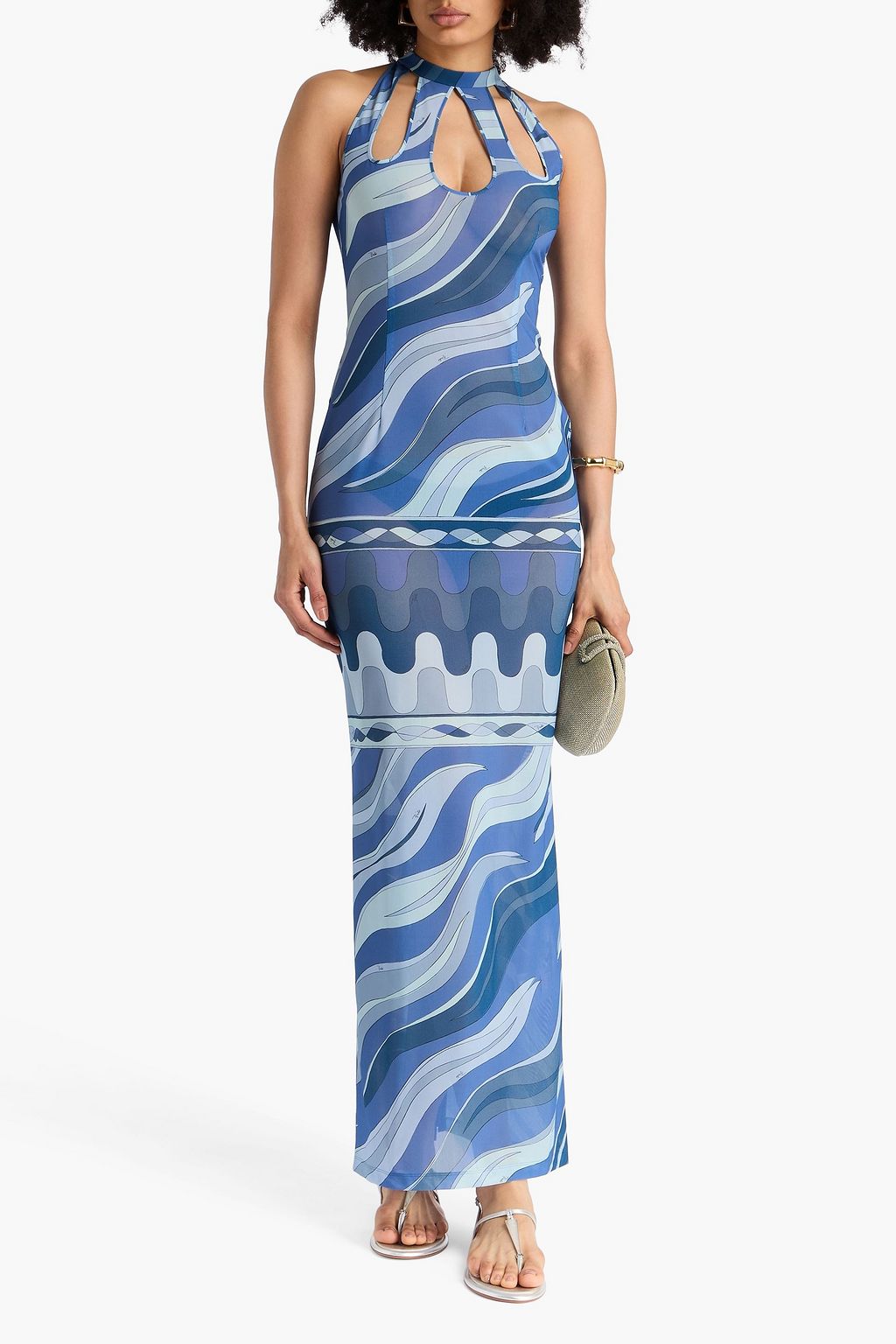 PUCCI ストレッチメッシュ マキシワンピース カットアウト プリント入り