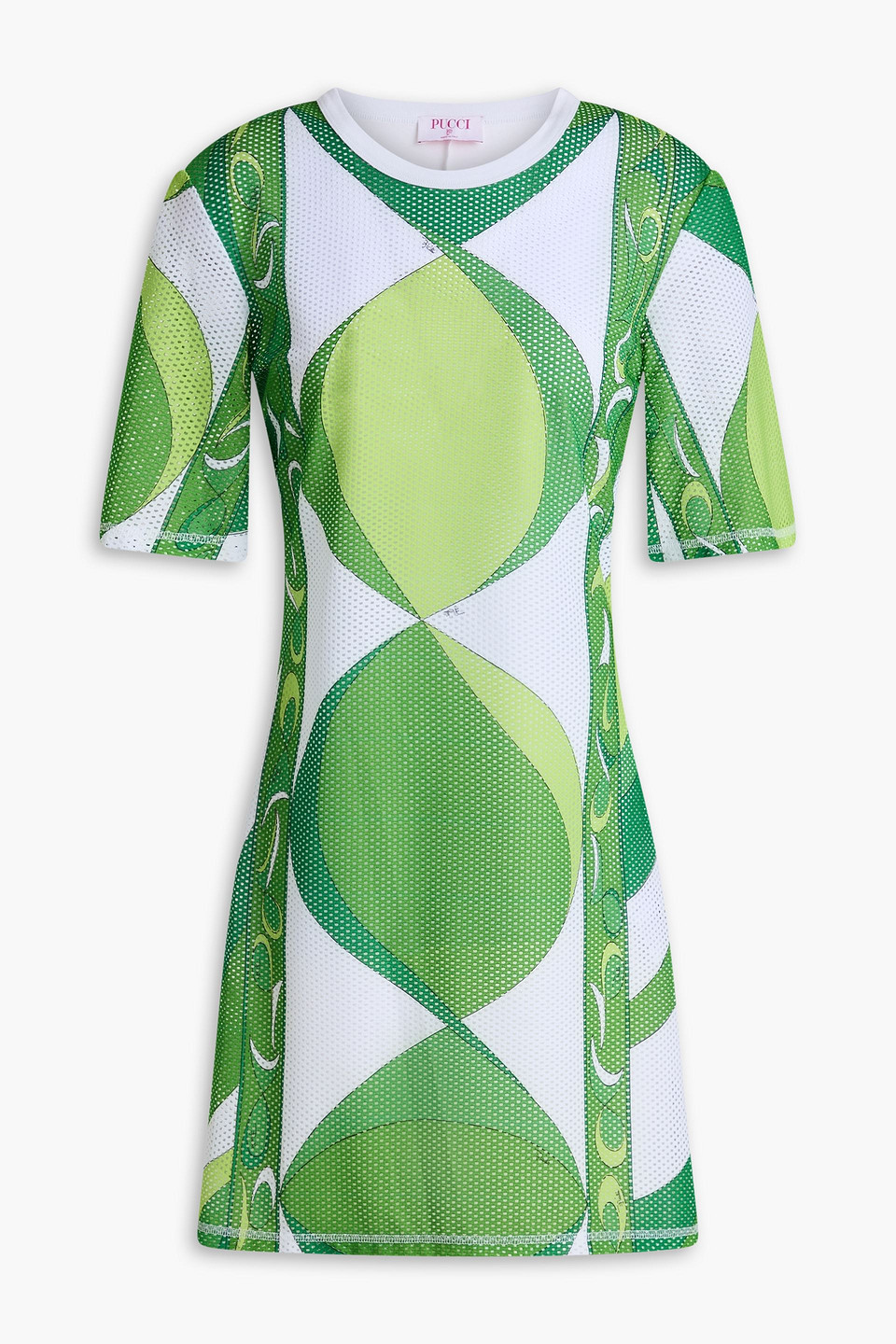 Pucci Printed Stretch-mesh And Cotton-jersey Mini Dress In Green