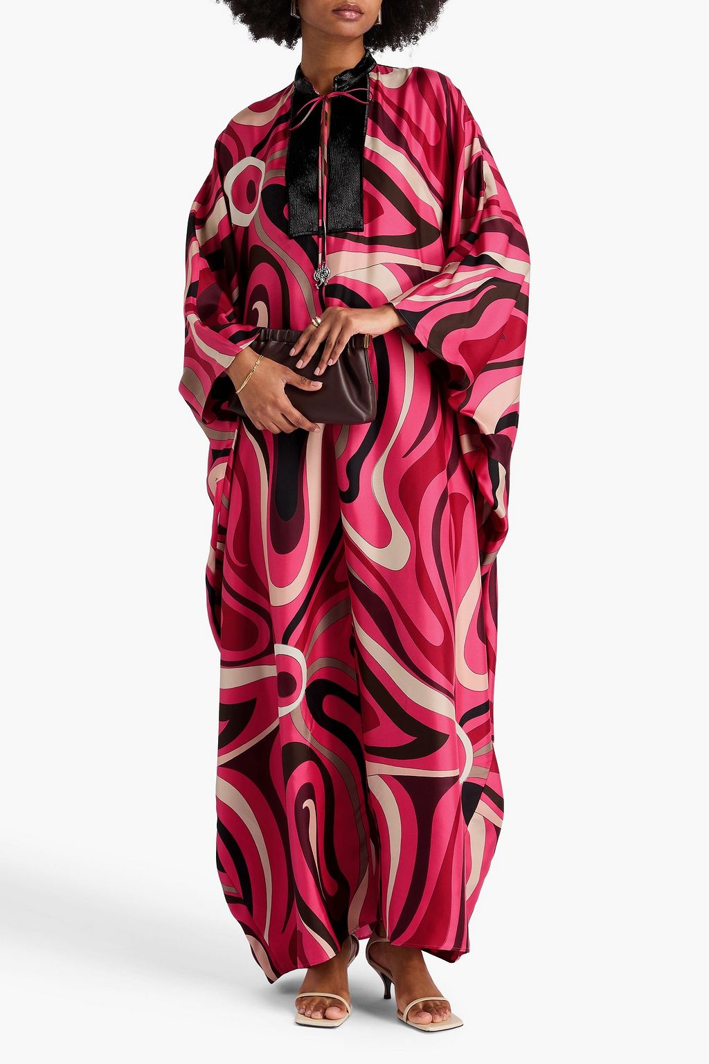PUCCI Bead-embellished printed silk-twill kaftan