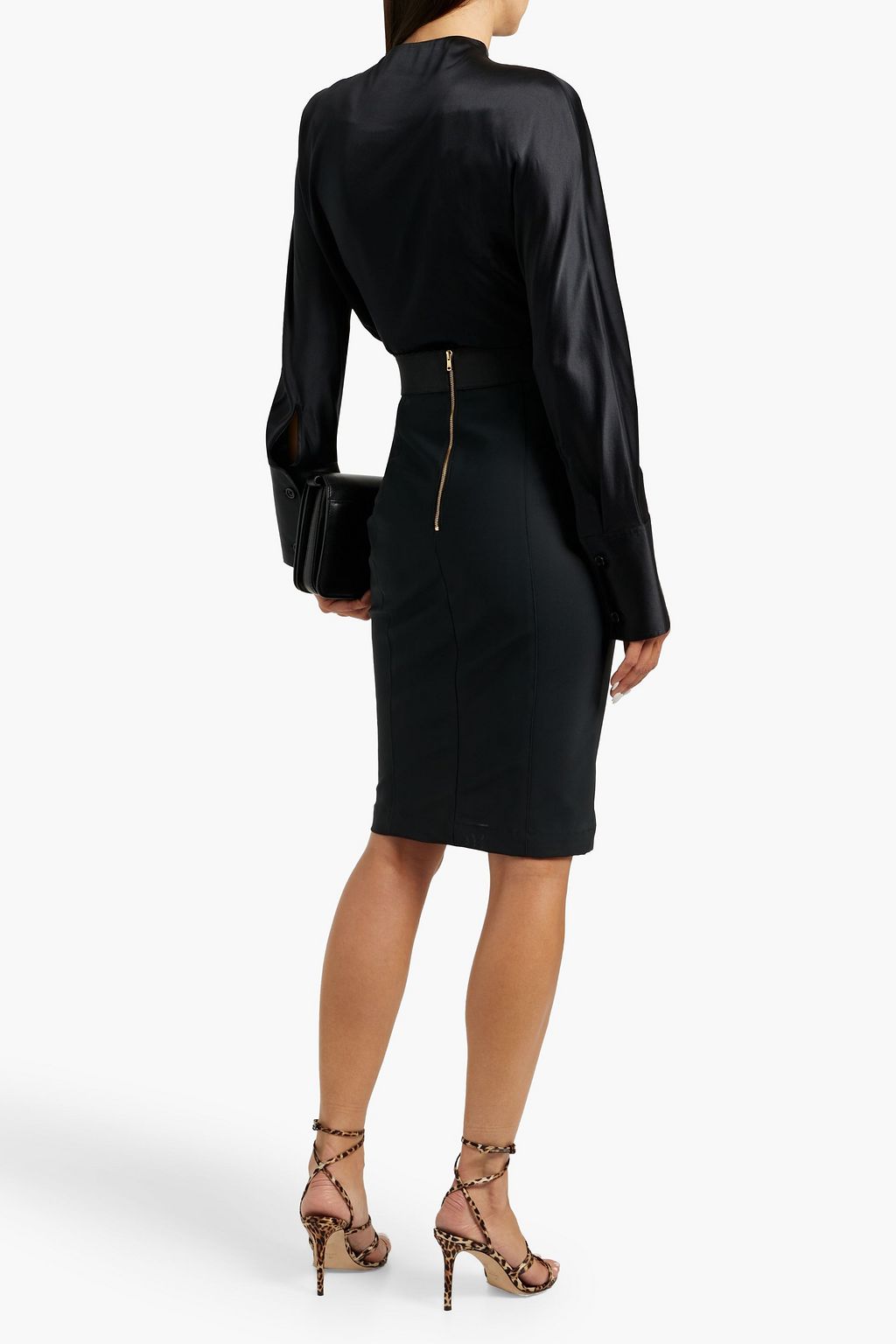 DOLCE&GABBANA Quilted satin-paneled crepe pencil skirt