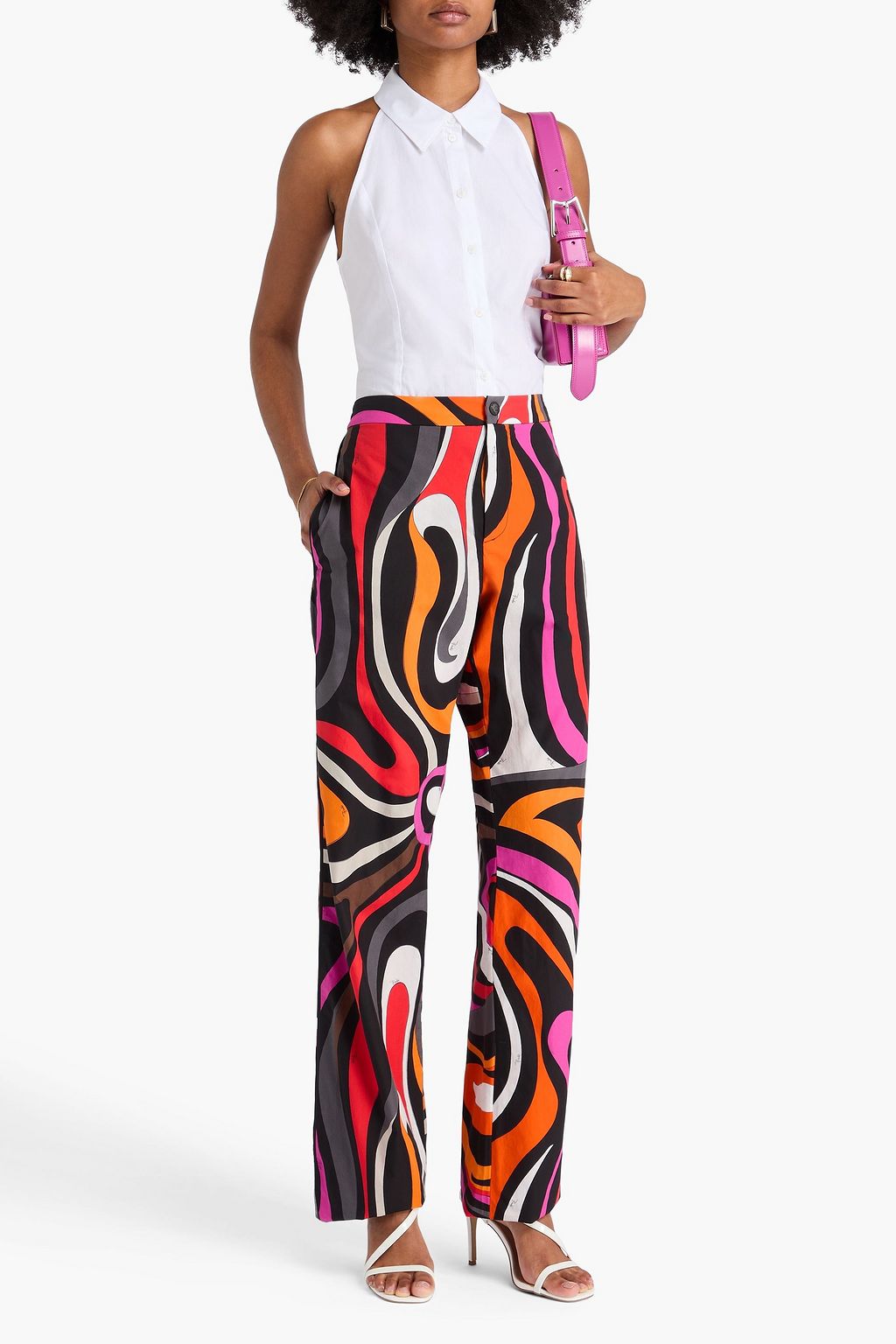 PUCCI بنطال بأرجل مستقيمة من قطن بوبلين بطبعات