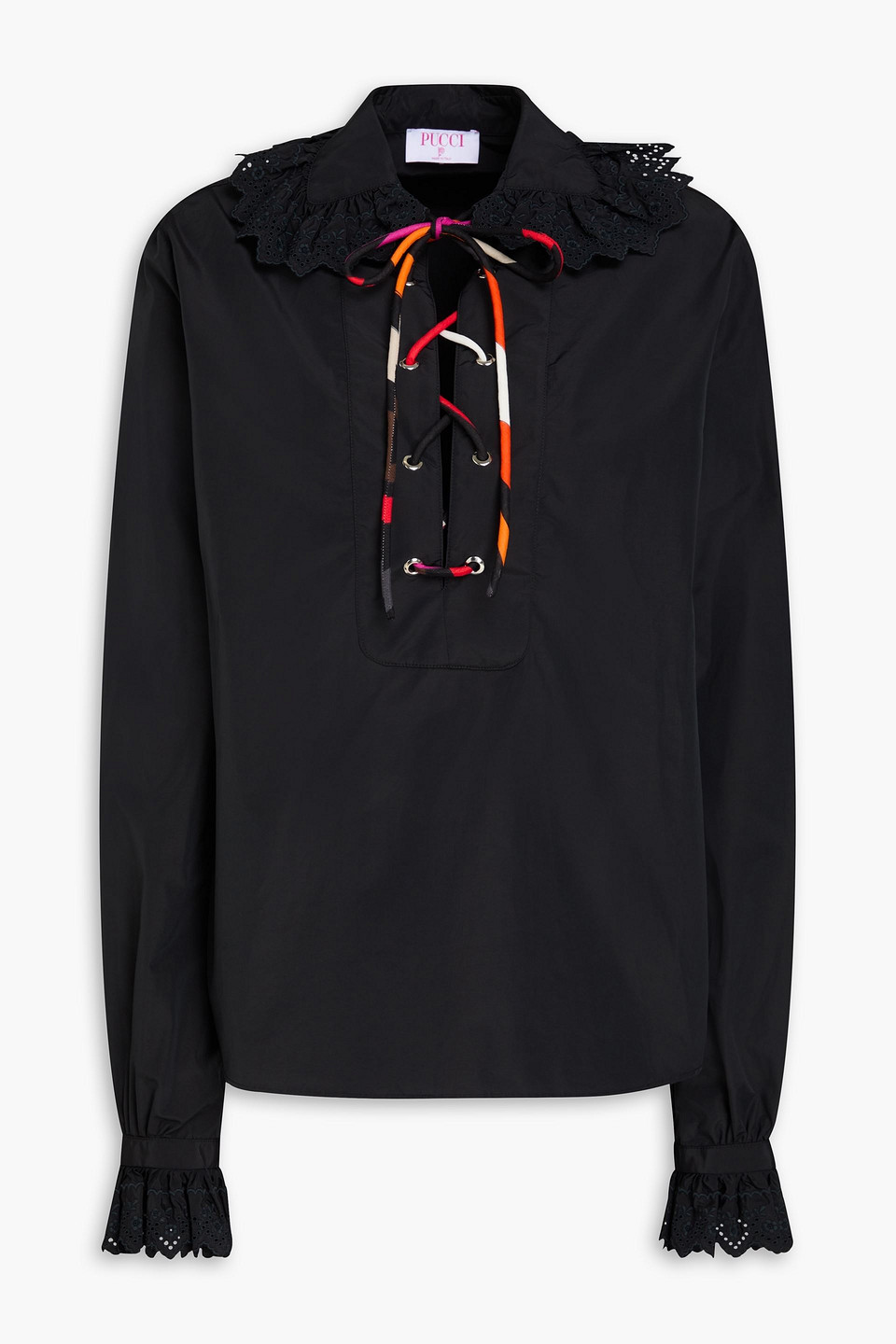Pucci Broderie Anglaise-trimmed Taffeta Blouse