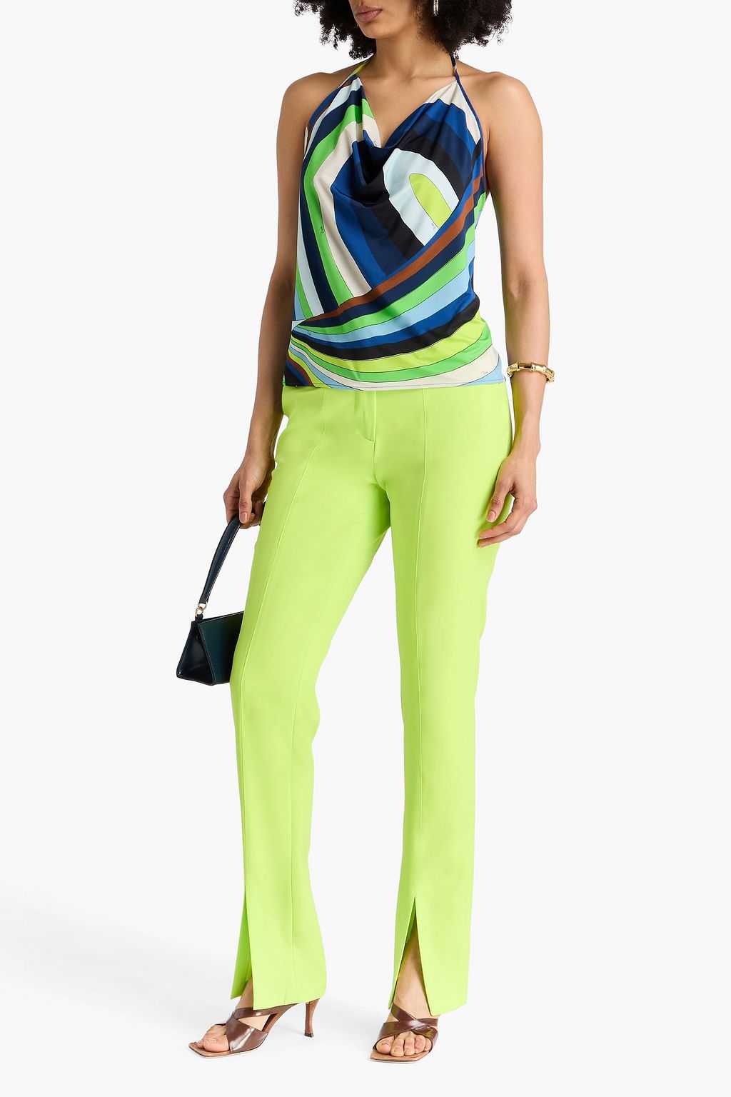 PUCCI Draped printed stretch-jersey halterneck top