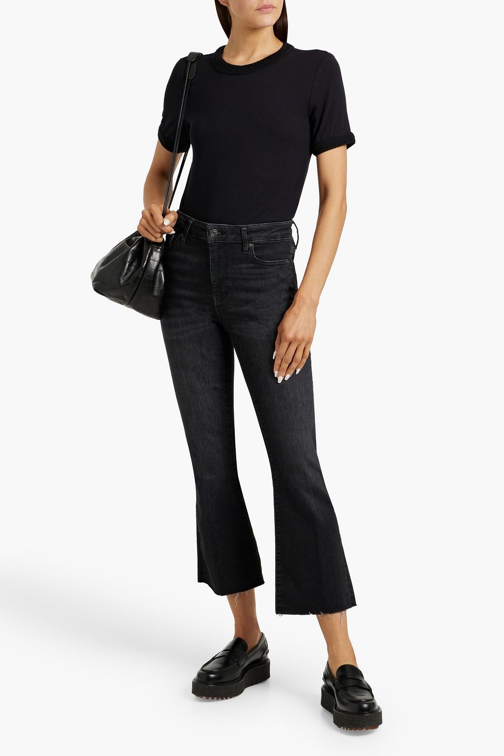 FRAME Crochet-trimmed modal-blend jersey T-shirt