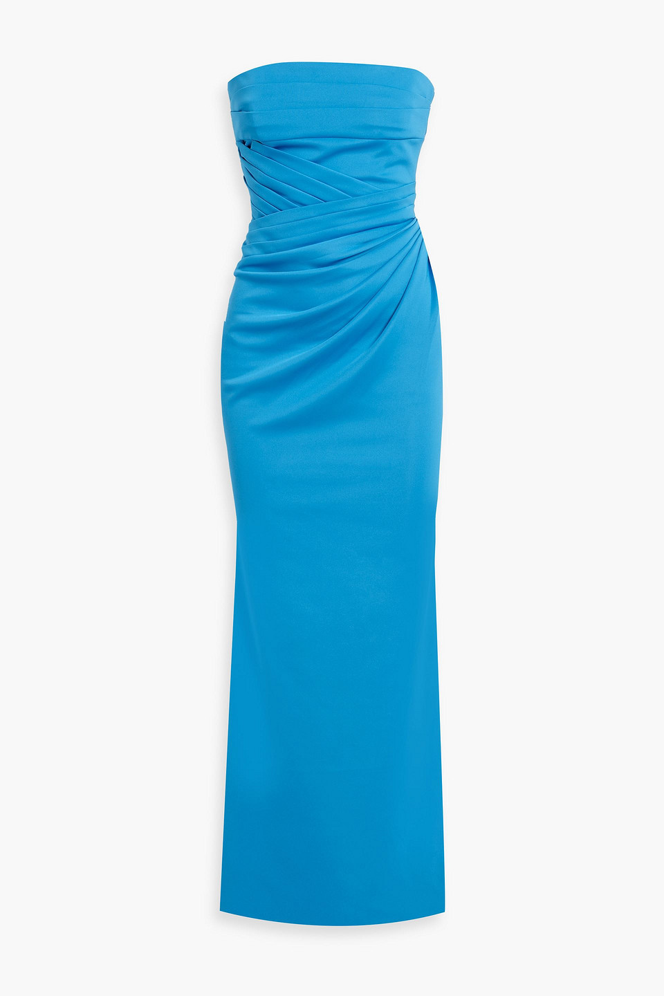 Strapless pleated ponte maxi dress