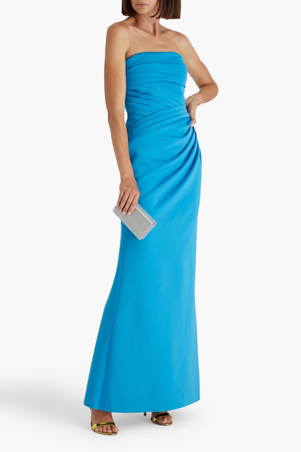 BADGLEY MISCHKA Strapless pleated ponte maxi dress